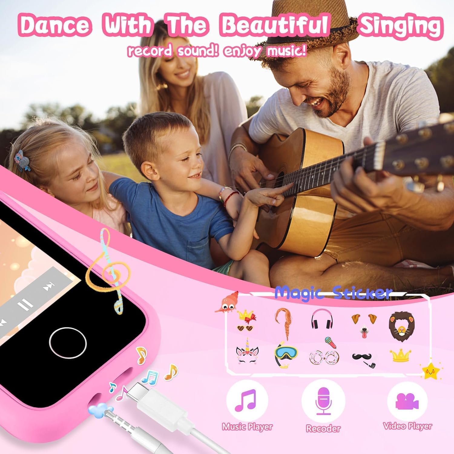 Kids Smart Phone Toys for Girls, Toddler Unicorn Gifts with Dual Camera,Fake Play Toy Mobile phone Learning Game Puzzle MP3 Music Player 3 4 5 6 7 8 Years (Pink)