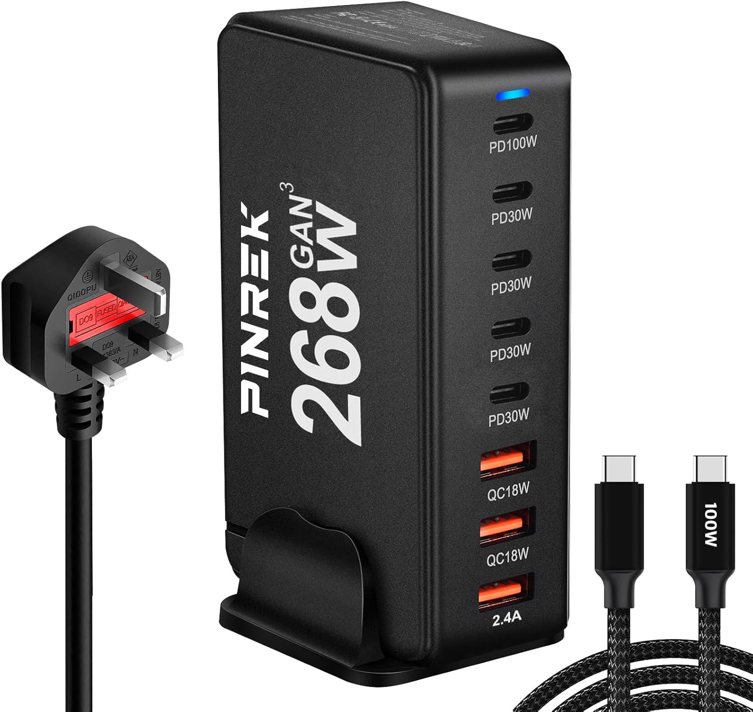M.A&F's 268W 8-Port Fast Charging Station: PD 100W Desktop GaN Type-C Charger Adapter & USB Power Strip Charging Hub for MacBook, iPhone, Galaxy, iPad, and Laptops
