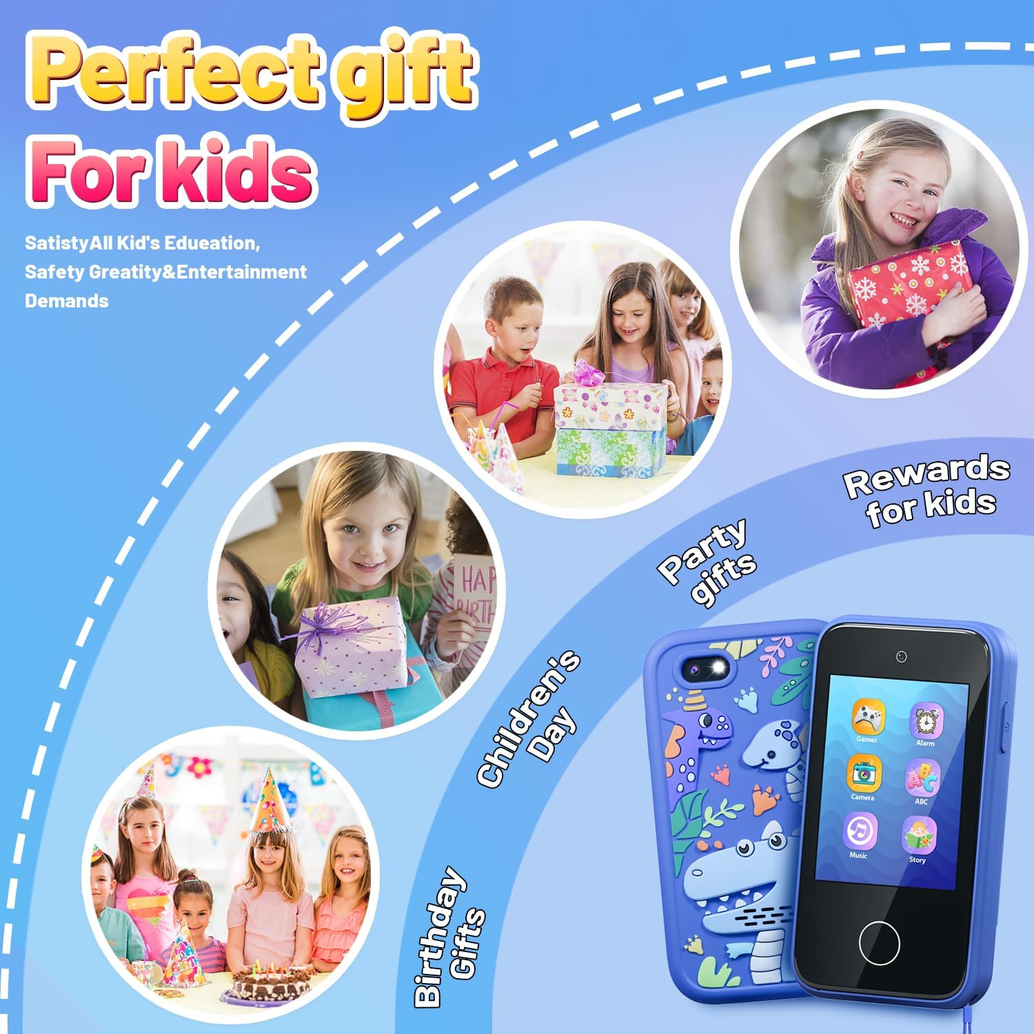 M.A&F's Kids Smart Phone Toys for Boys Ages 3-7 with Dual Camera - Toddler Phone Toys with Learning Games, Travel Toys with MP3 Music Player for Birthday Gifts for 3 4 5 6 7 Year Old Kids (Blue1)