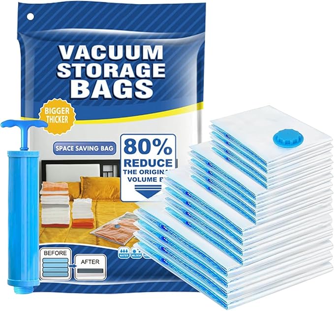 Vacuum Storage Bags - Pack of 6 (1 Jumbo/2 Large/2 Medium/1 Pump) Re-usable Travel Compression Storage Bags For Clothes- Comforters & Blankets - Space Saver Sealer Bags with Hand Pump