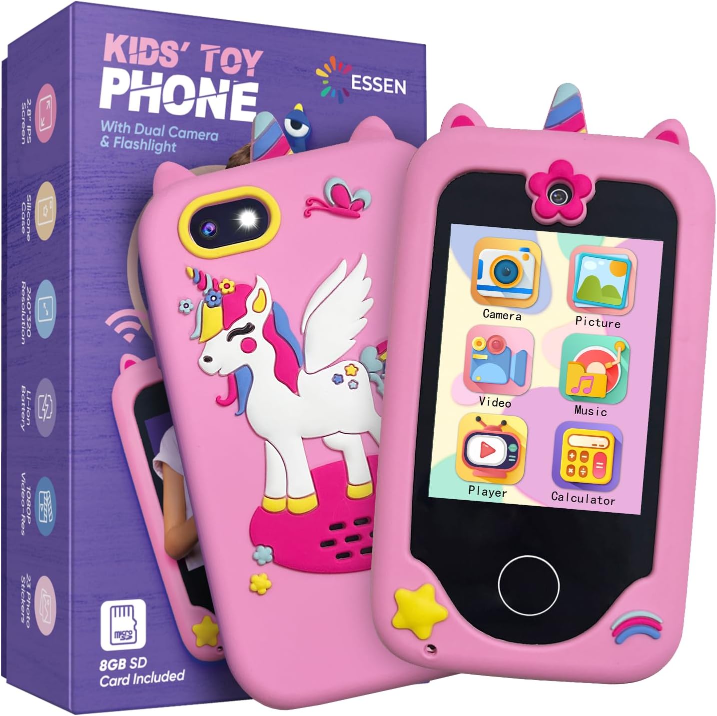 M.A&F's Kids Smart Phone Toys for Girls Ages 3-8 Toddler Play Travel Toys with Dual Camera Educational Learning Game Puzzle MP3 Music Player Birthday Gift for Kids Girls 3 4 5 6 7 8 Year Old (8 GB)-Pink