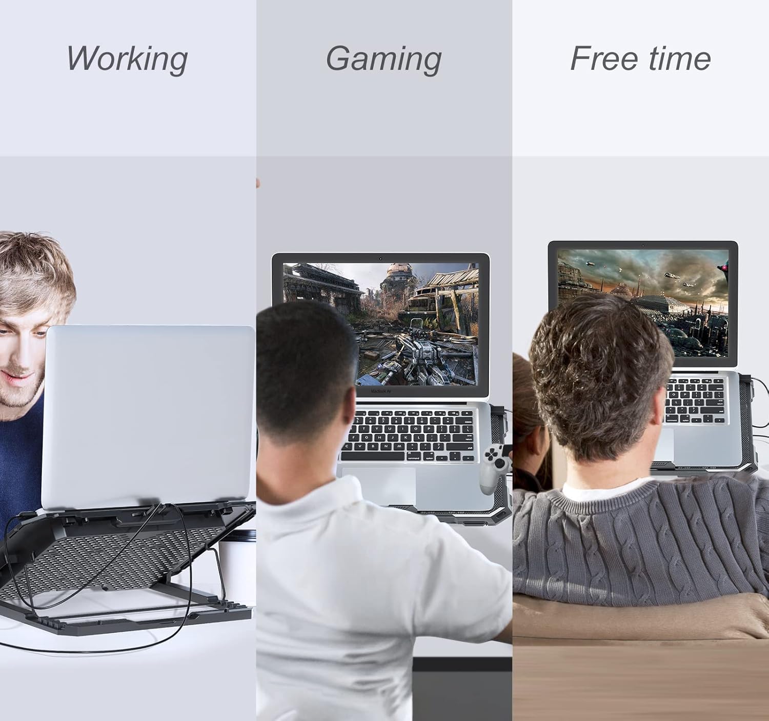 Laptop Cooling Pad with 6 Cooling Fans, Cooling Pad for Laptop Fan 13-15.6 Inch, Laptop Cooler Stand with 6 Height Adjustable, Notebook Cooler Pad with Two USB Port