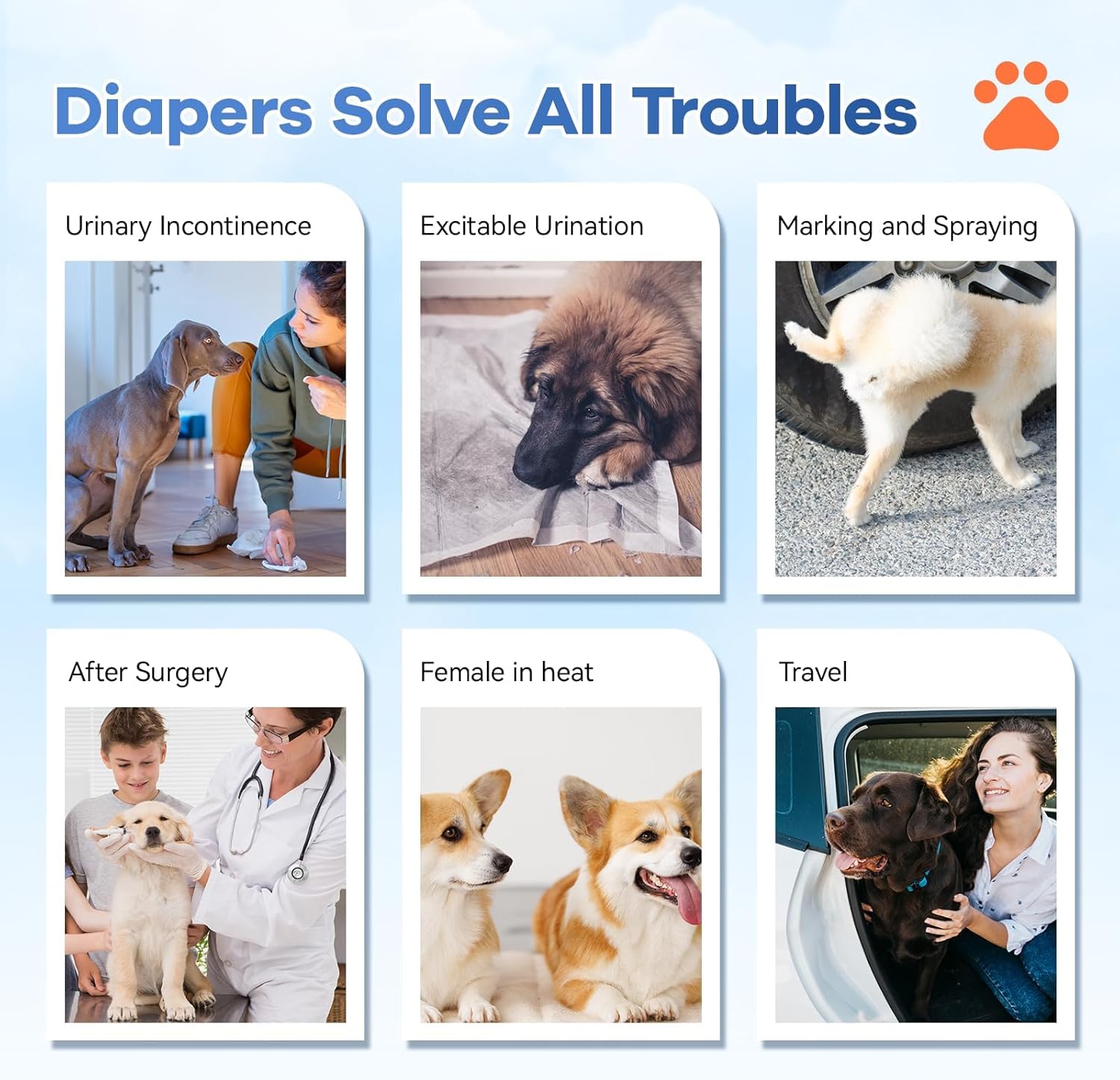 Disposable Dog Diapers Absorbent Soft Puppy Doggie Diapers for Female Dogs with Stretchy Waist Puppy Diaper in Heat Period Excitable Urination (M 10PCS)