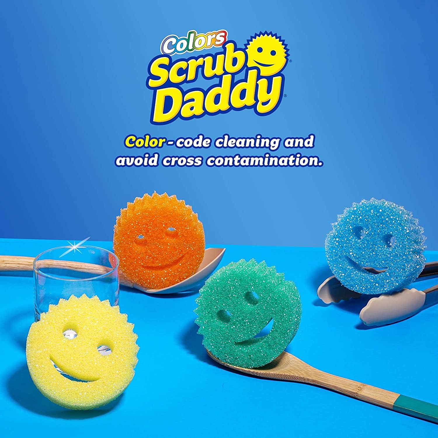 Scrub Daddy Original 4 Pack, Cleaning Sponges for Washing Up, Dish and Kitchen Sponge - as used by Mrs Hinch, Non Scratch Multi-Use Scrubbing, With FlexTexture Firm and Soft Design, Dishwashing Safe