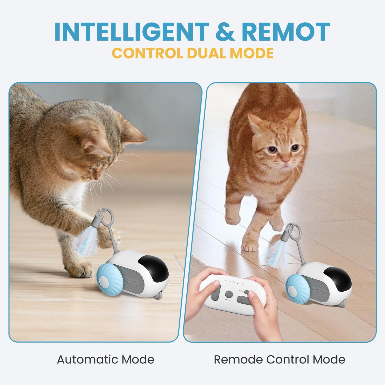 Remote Control Cat Toy, Upgraded Interactive Chase Cat Toys for Indoor Cats, Smart Cat Toy Car with Feathers, Cat Mouse Toys, rc Interactive Cat Toy Self Play, USB Rechargeable(Blue)