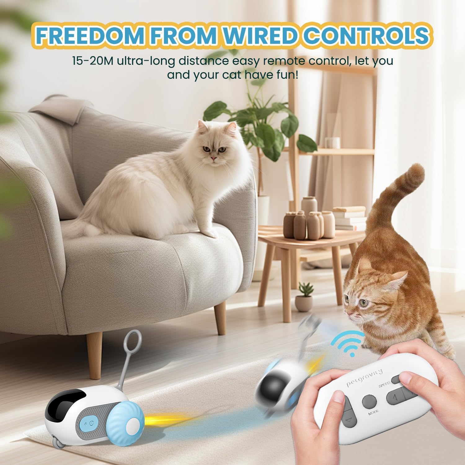 Remote Control Cat Toy, Upgraded Interactive Chase Cat Toys for Indoor Cats, Smart Cat Toy Car with Feathers, Cat Mouse Toys, rc Interactive Cat Toy Self Play, USB Rechargeable(Blue)