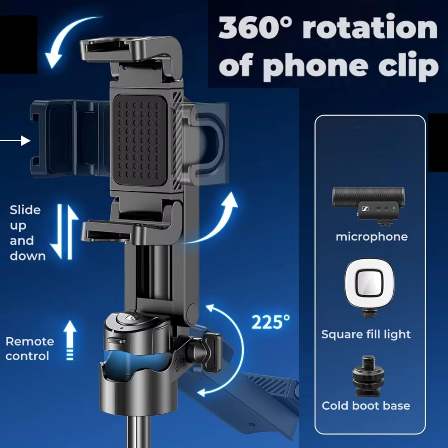 Mini Selfie Stick Tripod with Remote, 3-in-1 Portable Phone Tripod Grip with 2 Cold Shoe Mounts, 360° Rotation Pocket Size Phone Holder for iPhone, Android, Vlog, Livestreaming, Photography (P15 MINI)