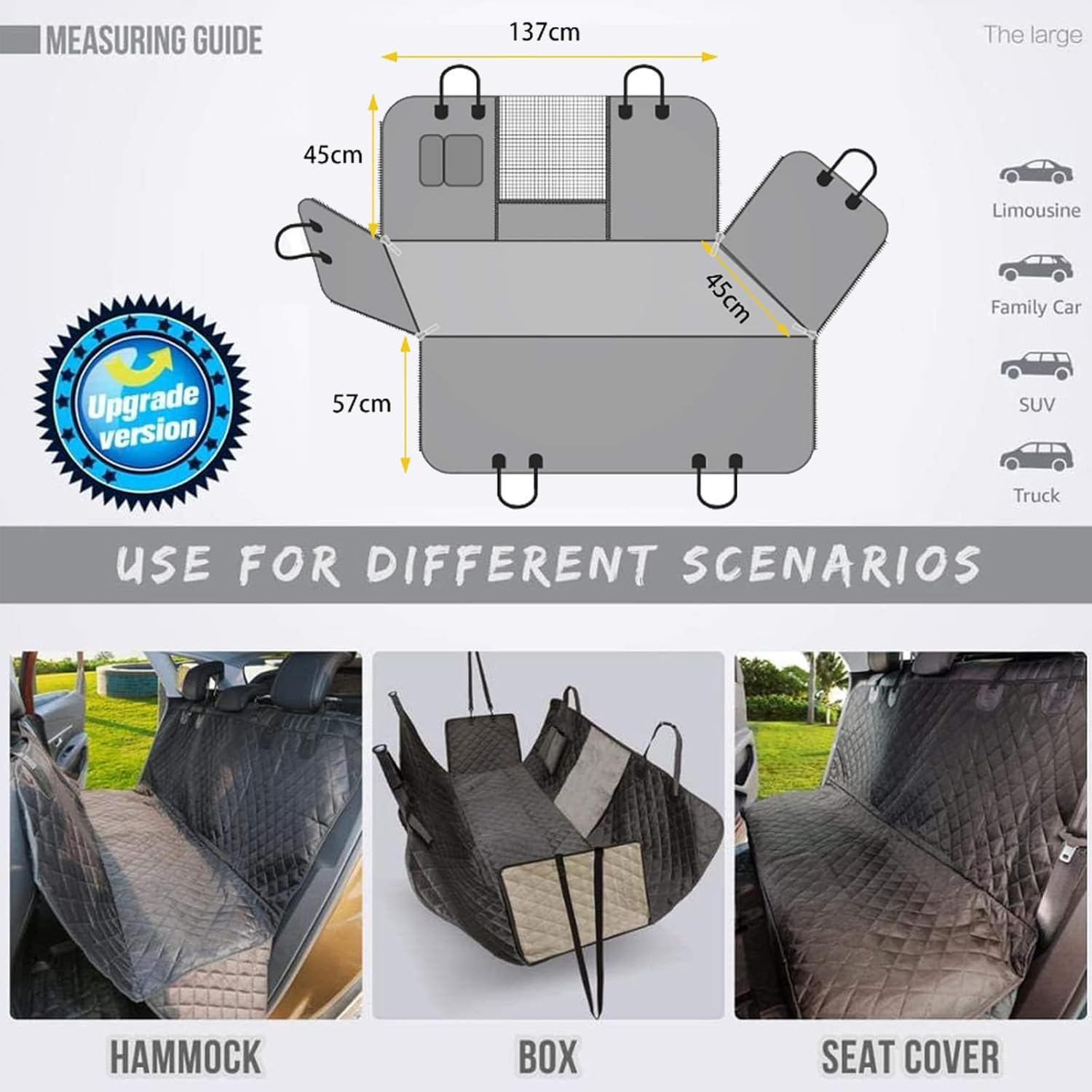 M.A&F's Dog Car Seat Cover, Waterproof and Scratchproof Dog Cover for Car Backseat, Nonslip Pet Car Seat with Mesh Window, Durable Hammock with Side Flaps for Cars, Trucks and SUV (A)