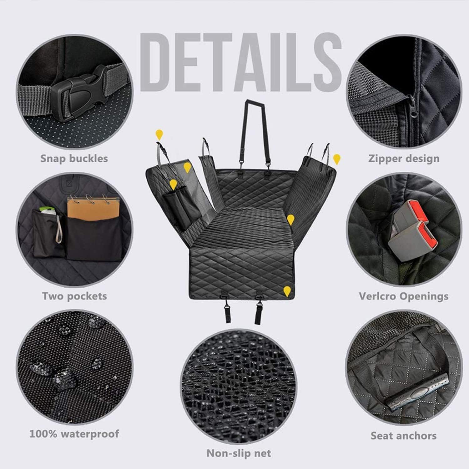 M.A&F's Dog Car Seat Cover, Waterproof and Scratchproof Dog Cover for Car Backseat, Nonslip Pet Car Seat with Mesh Window, Durable Hammock with Side Flaps for Cars, Trucks and SUV (A)