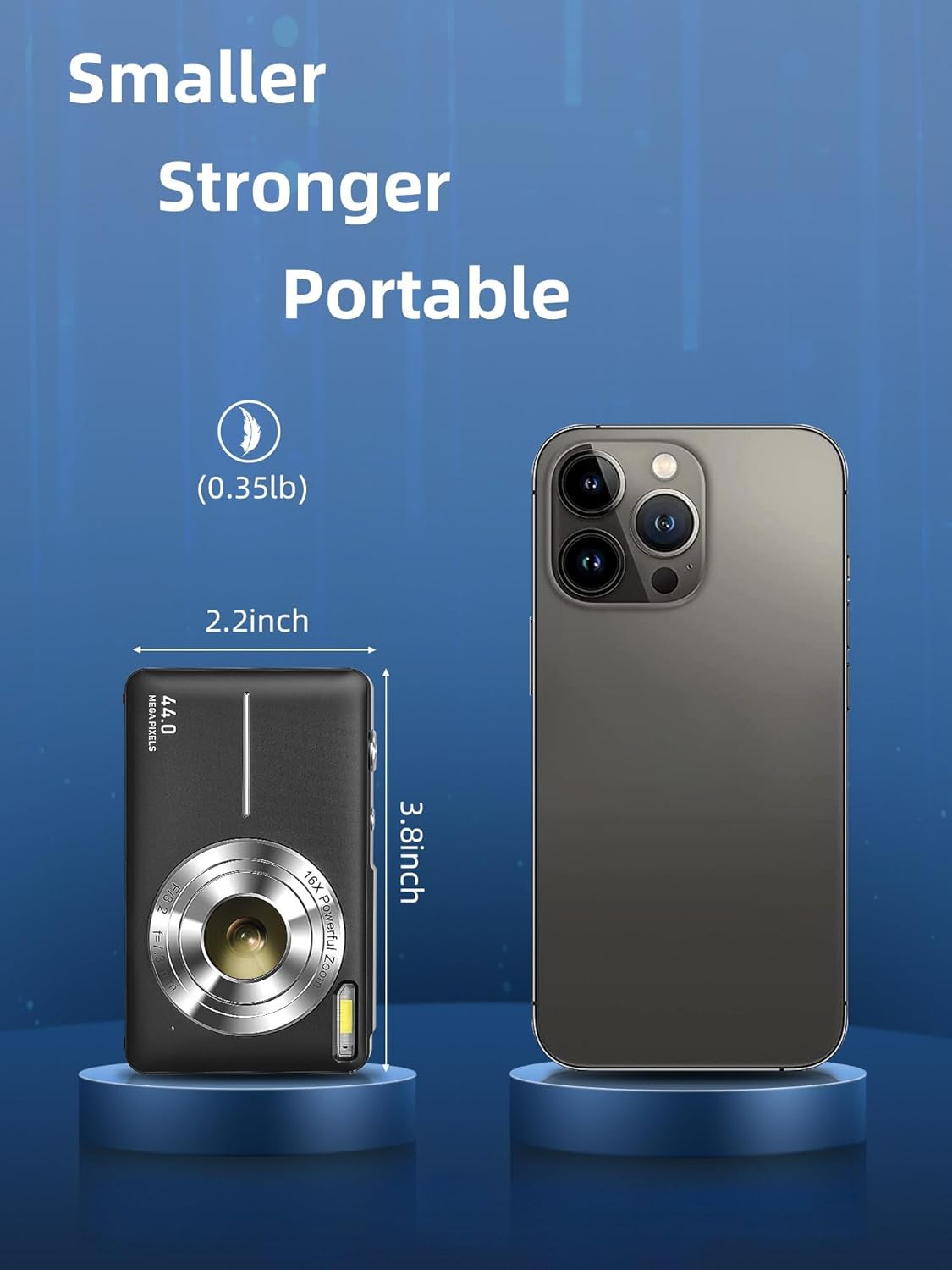 M.A&F's Digital Camera, FHD 1080P Kids Camera 44MP Point and Shoot Digital Cameras with 32GB SD Card, 16X Zoom, Two Batteries, Lanyard, Compact Small Camera for Kids Boys Girls, Black