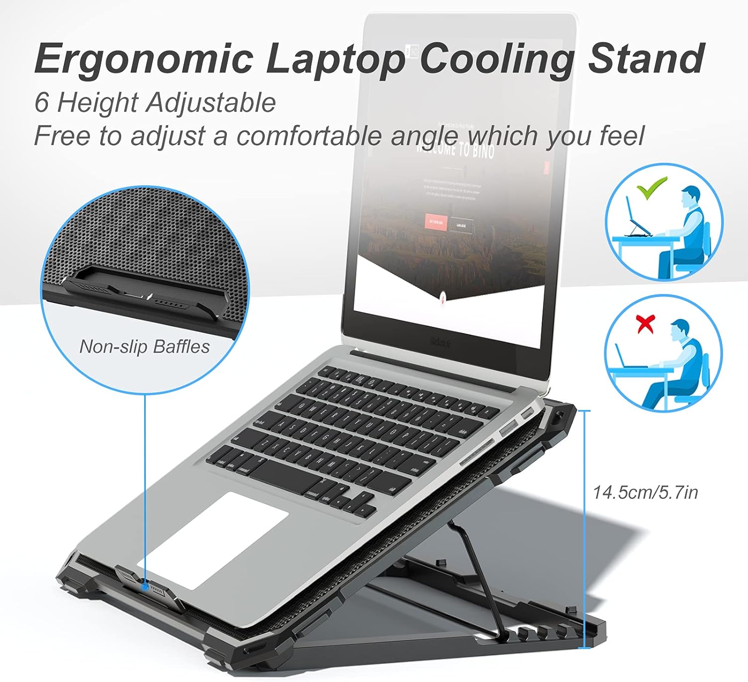 M.A&F's Laptop Cooling Pad with 6 Cooling Fans, Cooling Pad for Laptop Fan 13-15.6 Inch, Laptop Cooler Stand with 6 Height Adjustable, Notebook Cooler Pad with Two USB Port