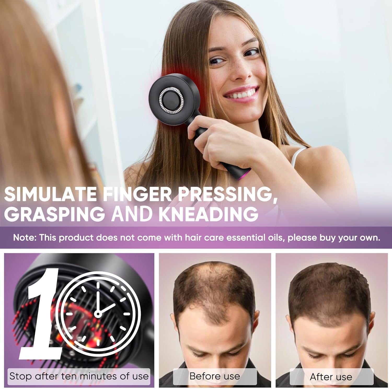 M.A&F's Scalp Massager Brush with Oil Applicator - Cordless Electric Hair Scalp Messenger, Shiatsu Head Massage, IPX7 Waterproof, Portable Deep Head Massager Comb For Hair Growth & Head Relaxation