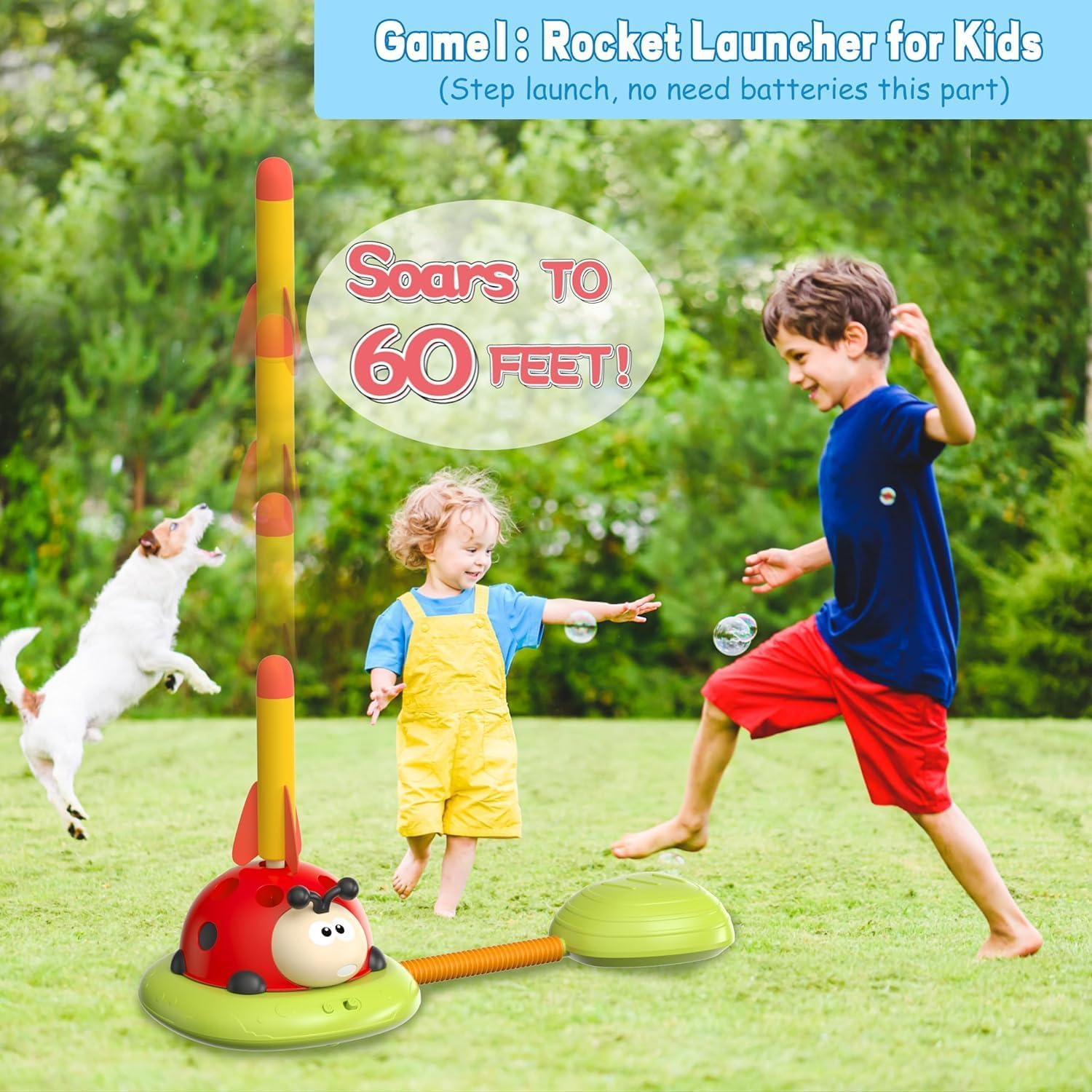 3 in 1 Musical Rope Jump Toy, Ring Toss Game Toy, Stomp & Launch Rocket Launcher, Electronic Fitness Jump Rope Toy for Kids, Kids Toy Sports & Indoor Outdoor Game for 3-5, 6-8,10+ Year Old Boys Girls