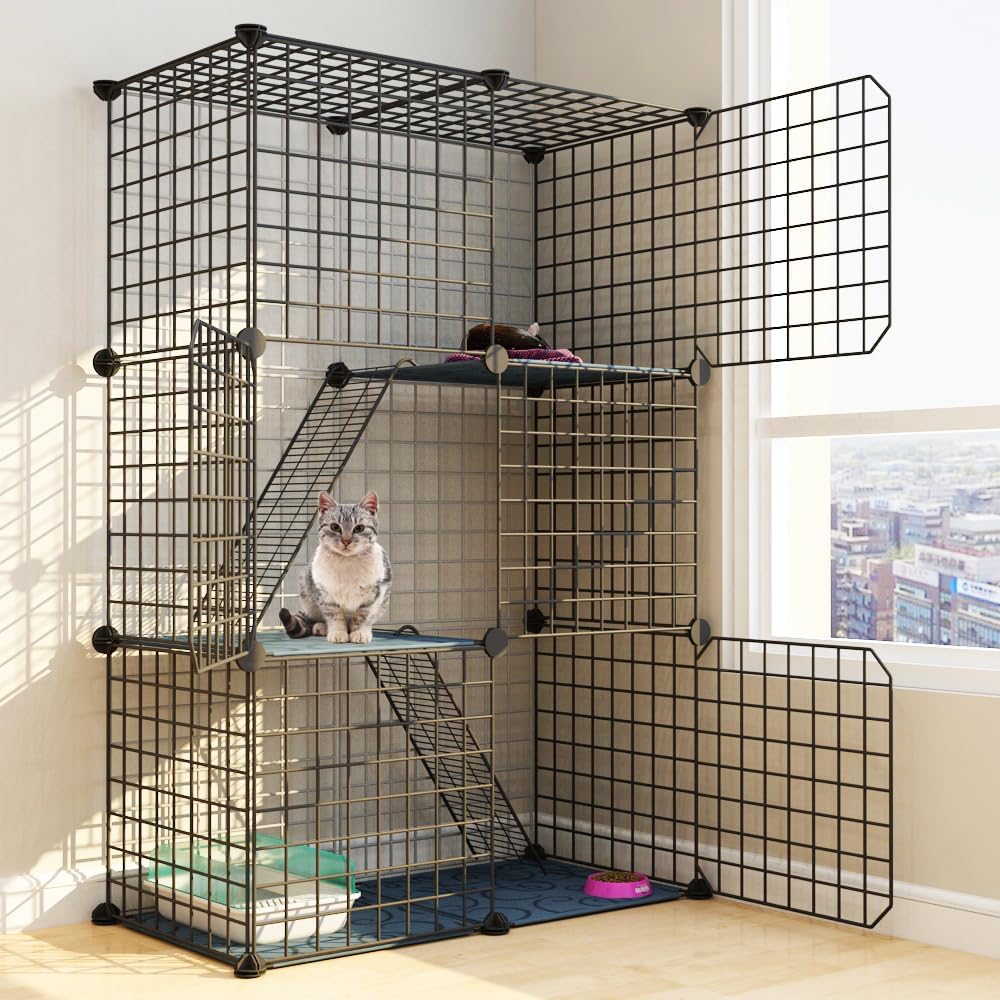 M.A&F's 3 Tier Cat Cage Indoor DIY Pet Playpen Detachable Metal Small Animal Cage Wire Ferret Cage Indoor Cat Kennels for Kitten Puppy Bunny