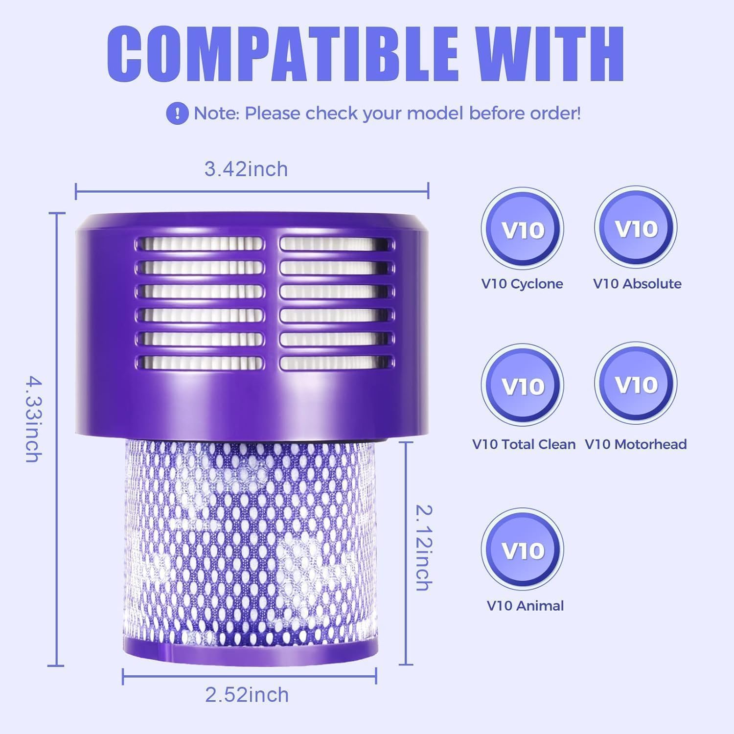 1pc High-Efficiency V10 Filter Replacement for Cyclone vacuum, Hepa Filter Replacements Washable Compatible Cyclone Animal Absolute Total Clean Vacuum Cleaner Dbattery