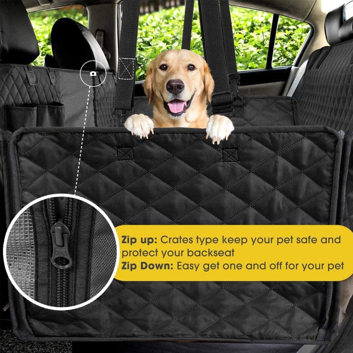 M.A&F's Dog Car Seat Cover, Waterproof and Scratchproof Dog Cover for Car Backseat, Nonslip Pet Car Seat with Mesh Window, Durable Hammock with Side Flaps for Cars, Trucks and SUV (A)