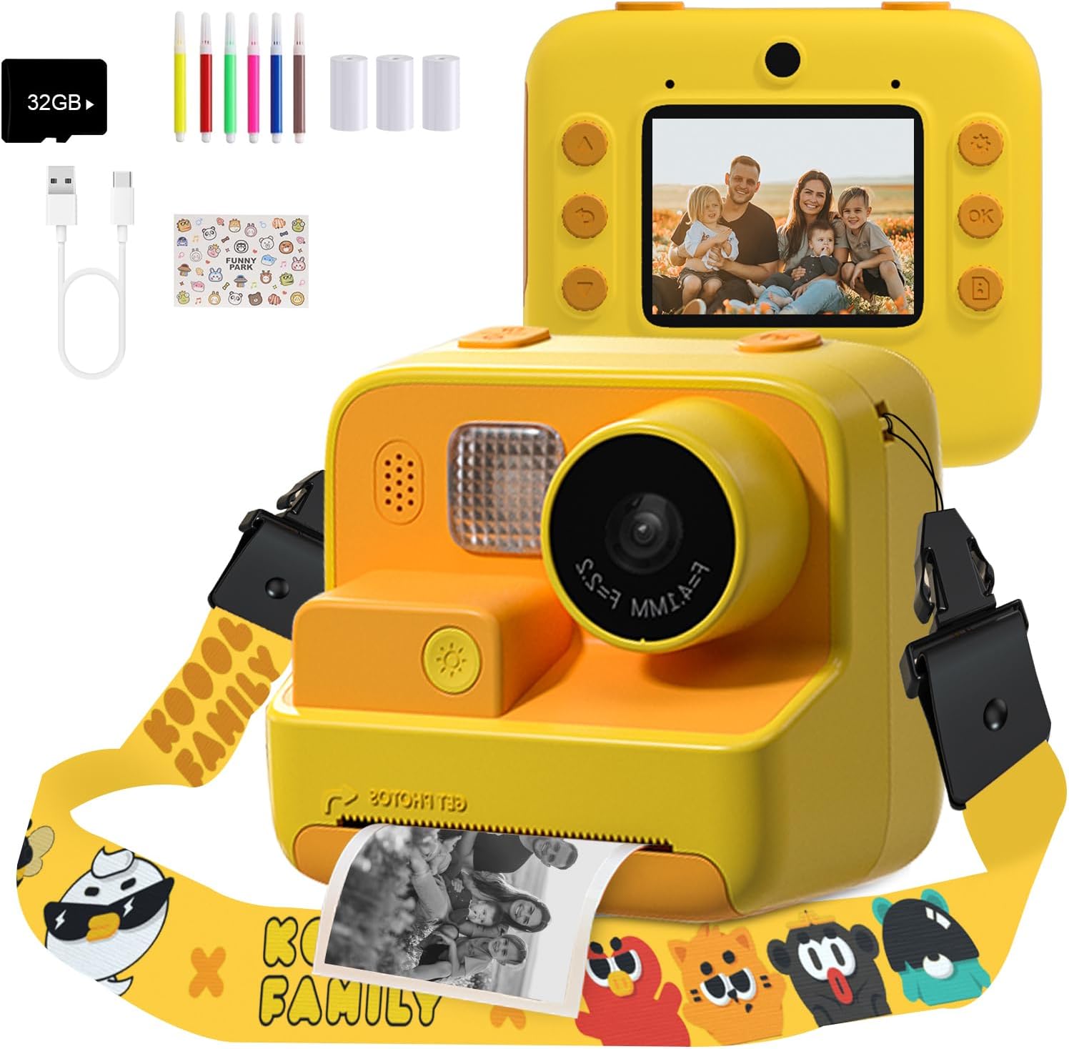 M.A&F's Kids Camera Instant Print, 48MP Digital Camera with Zero Ink, Selfie 1080P Video Camera with 32G TF Card, Toys Gifts for Girls Boys Aged 3-12 for Christmas/Birthday/Holiday (Orange)