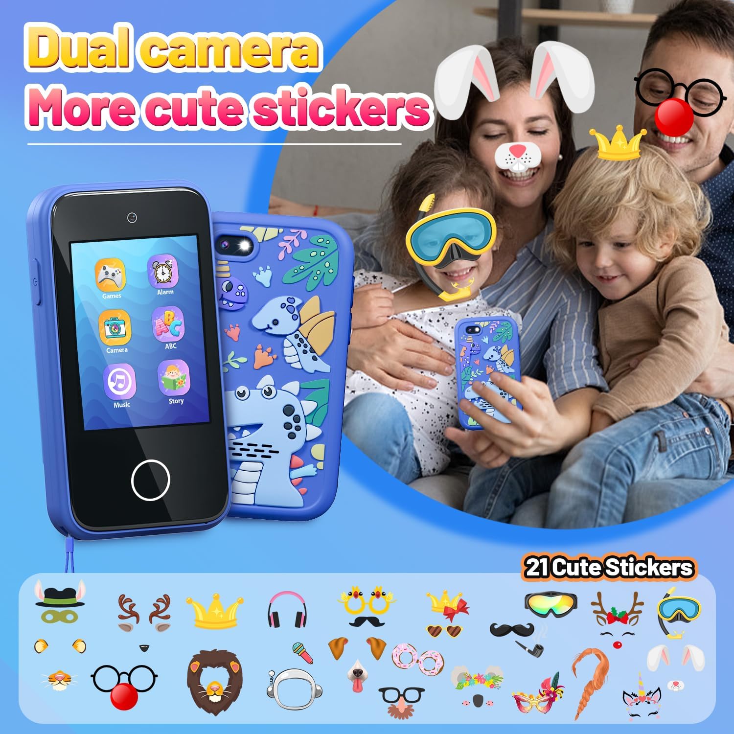M.A&F's Kids Smart Phone Toys for Boys Ages 3-7 with Dual Camera - Toddler Phone Toys with Learning Games, Travel Toys with MP3 Music Player for Birthday Gifts for 3 4 5 6 7 Year Old Kids (Blue1)