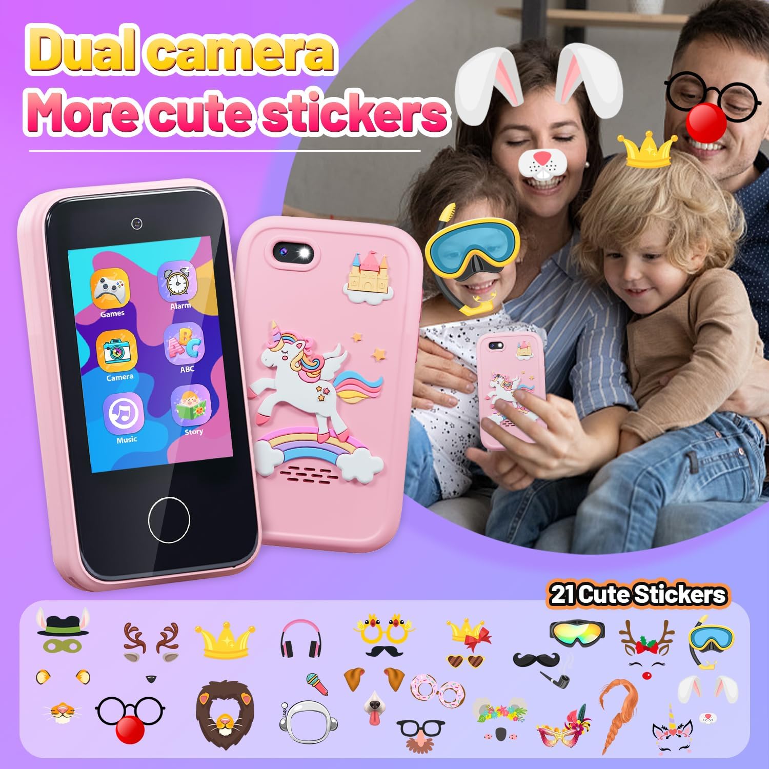 Kids Smart Phone Toys for Girls Ages 3-7 with Dual Camera - Toddler Phone Toys with Learning Games, Travel Toys with MP3 Music Player for Birthday Gifts for 3 4 5 6 7 Year Old Kids (Pink1)