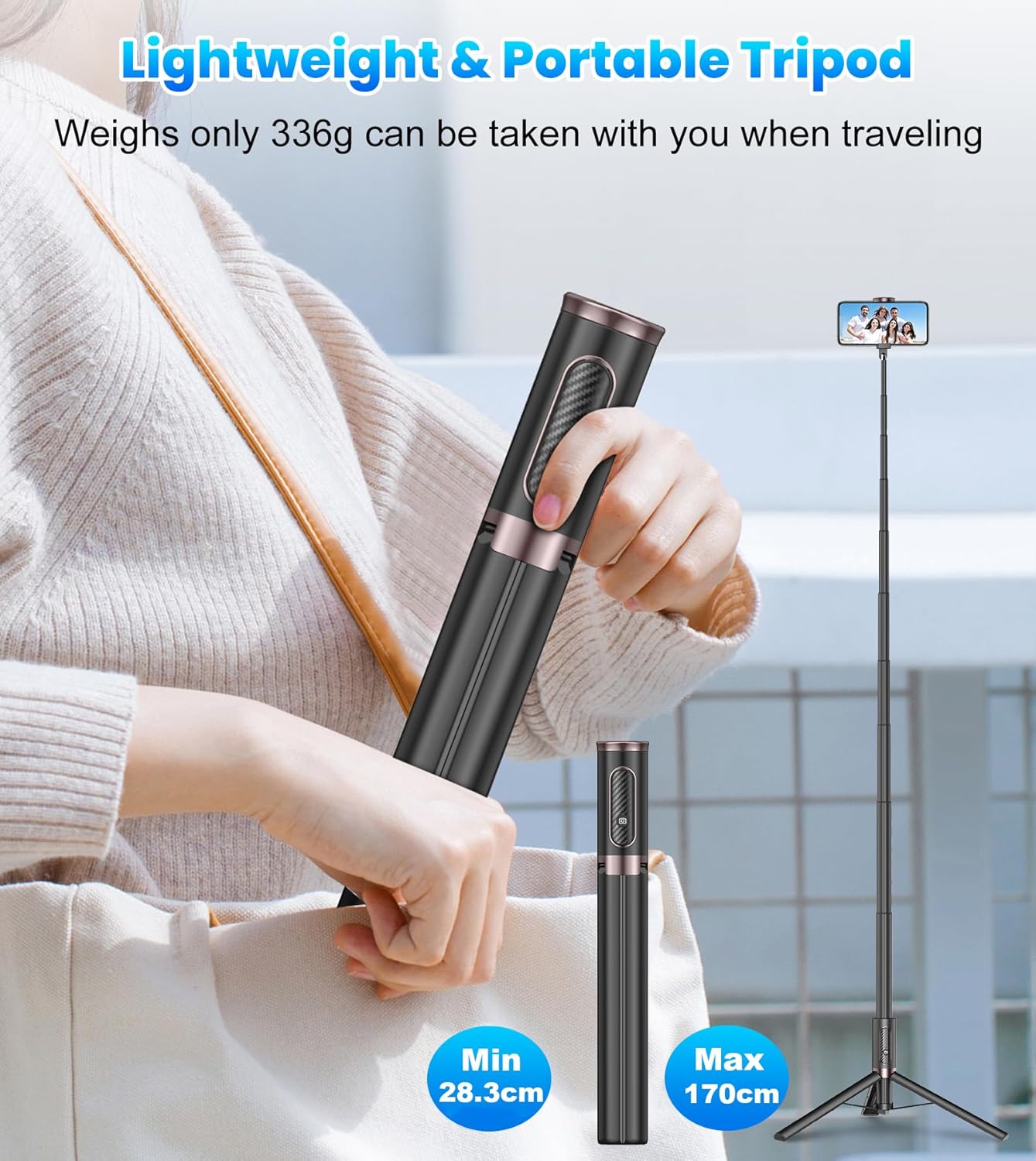 170cm Phone Tripod Selfie Stick, All-in-1 Phone Tripod Stand with Remote,Portable,Lightweight Tripod for for Selfies/Live/Video Recording/Travel-Black