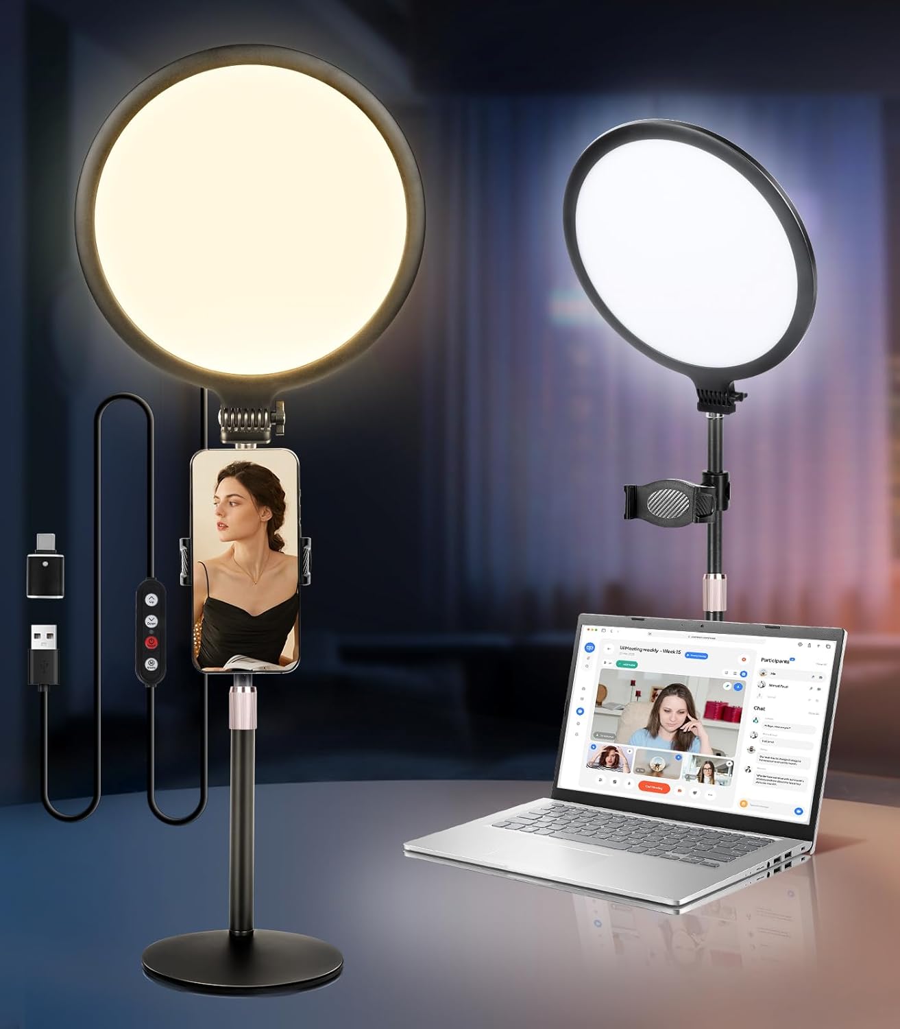 M.A&F's Ring Light with Extendable Stand for Video Shooting, 10.5 inch Full-Screen Desk Ringlight for Laptop Mobile Phone, Dimmable LED Photography Light for Computer Zoom Meeting Live Streaming Selfie