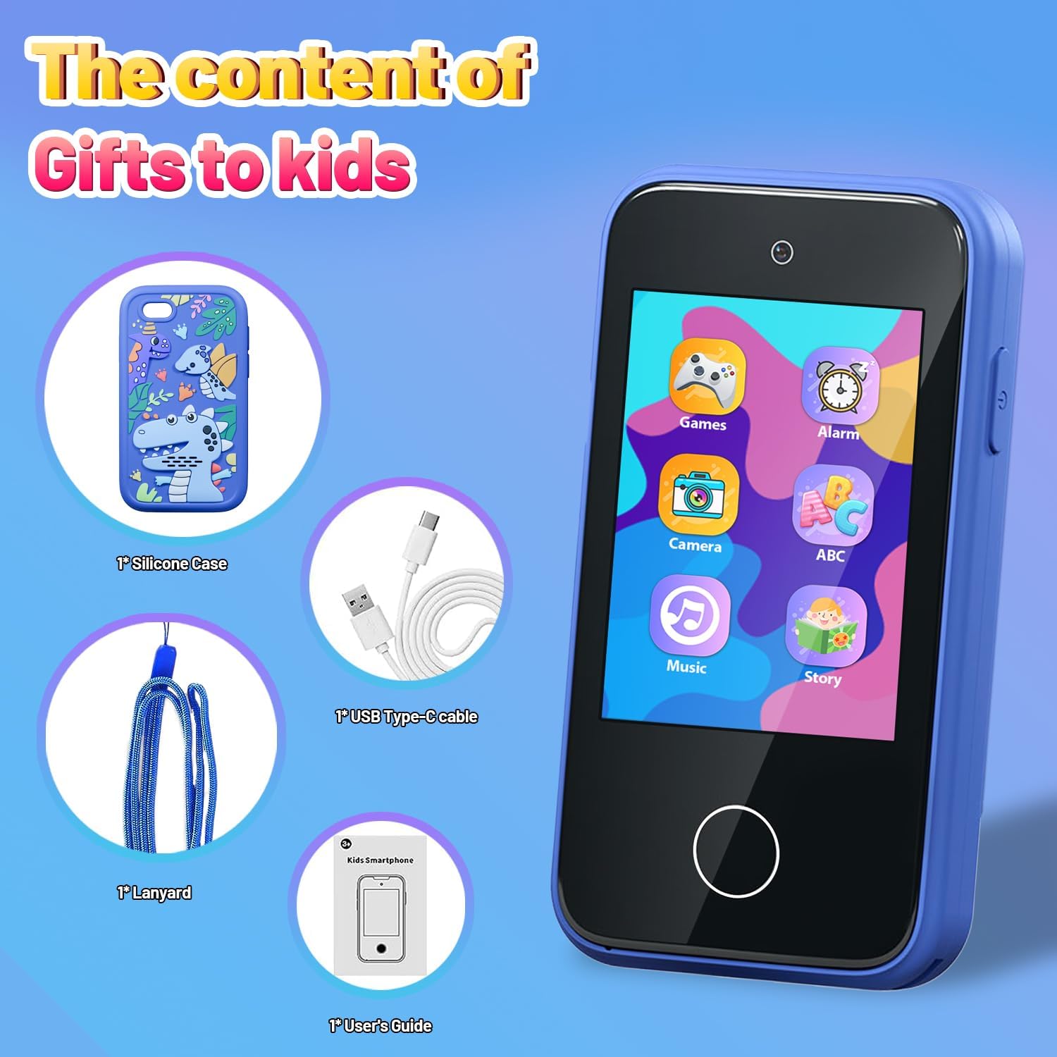 M.A&F's Kids Smart Phone Toys for Boys Ages 3-7 with Dual Camera - Toddler Phone Toys with Learning Games, Travel Toys with MP3 Music Player for Birthday Gifts for 3 4 5 6 7 Year Old Kids (Blue1)