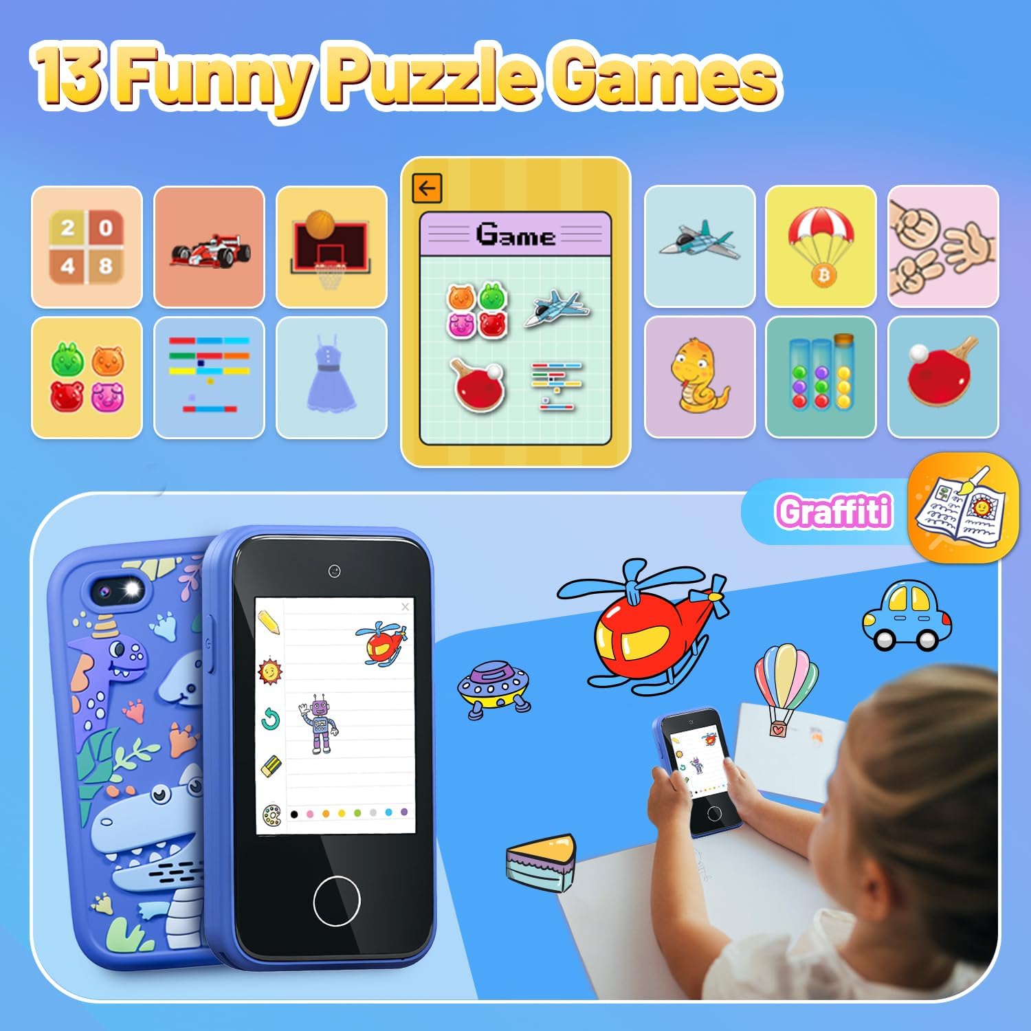M.A&F's Kids Smart Phone Toys for Boys Ages 3-7 with Dual Camera - Toddler Phone Toys with Learning Games, Travel Toys with MP3 Music Player for Birthday Gifts for 3 4 5 6 7 Year Old Kids (Blue1)