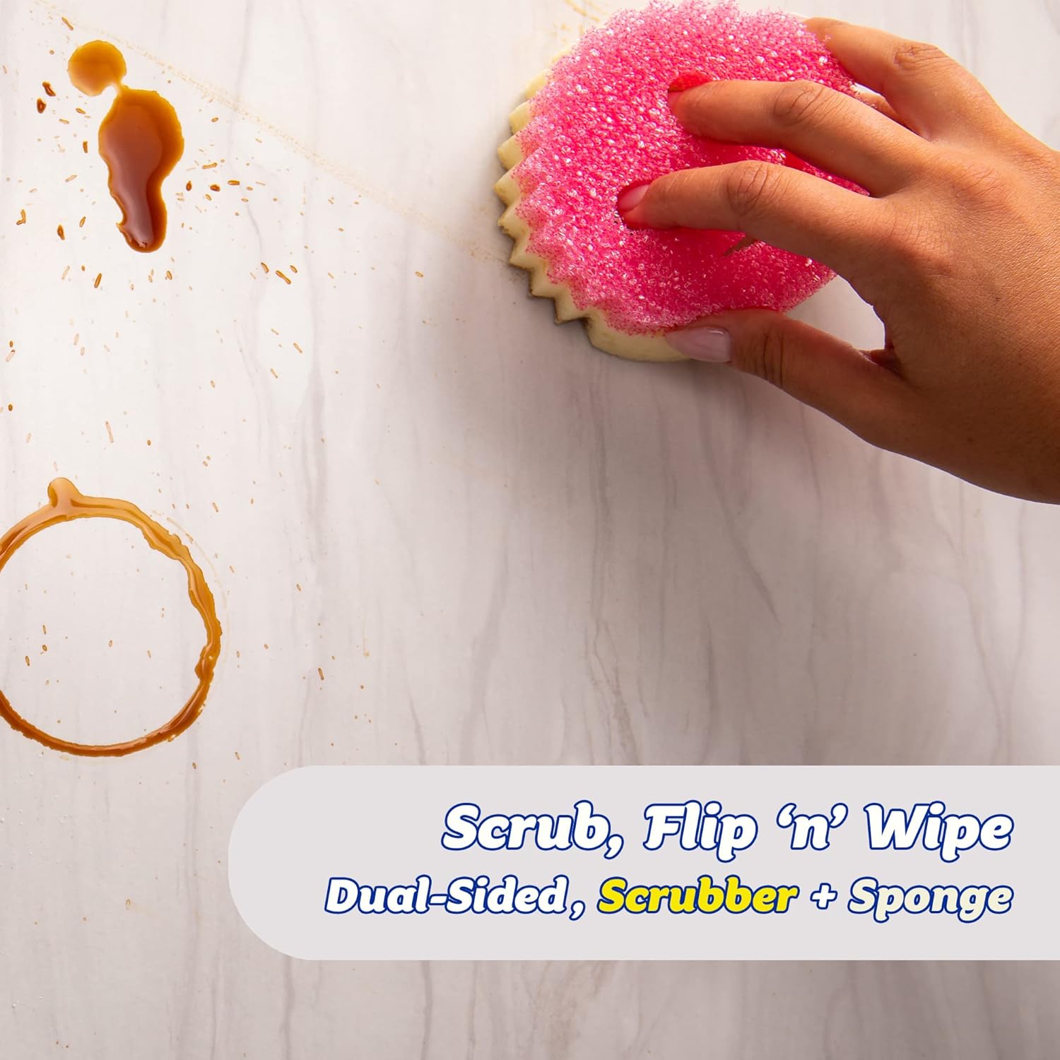 M.A&F's Scrub Mommy Washing Up Sponge - Dual Sided Scrubbing Non Scratch Scourers, Smiley Face Sponges for Cleaning Kitchen & Bathroom, Dish Scrubber, FlexTexture Home Products, Pink Single Pack
