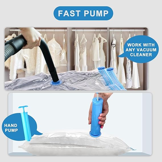 Vacuum Storage Bags - Pack of 6 (1 Jumbo/2 Large/2 Medium/1 Pump) Re-usable Travel Compression Storage Bags For Clothes- Comforters & Blankets - Space Saver Sealer Bags with Hand Pump