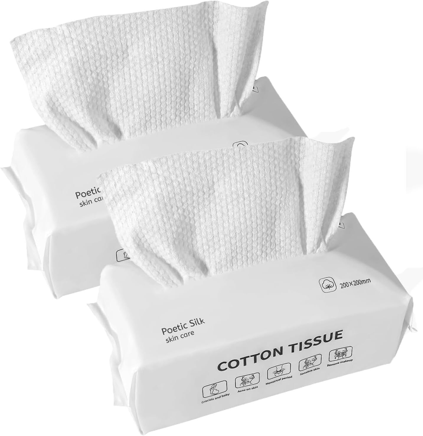 Disposable Face Towels for Skincare - 200PCS Soft Cotton Tissue, 200x200mm, Wet & Dry Facial Cleansing Wipes, Makeup Remover Towels, Lint-Free Travel Washcloths for Sensitive Skin