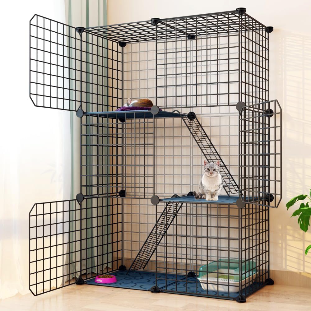 M.A&F's 3 Tier Cat Cage Indoor DIY Pet Playpen Detachable Metal Small Animal Cage Wire Ferret Cage Indoor Cat Kennels for Kitten Puppy Bunny