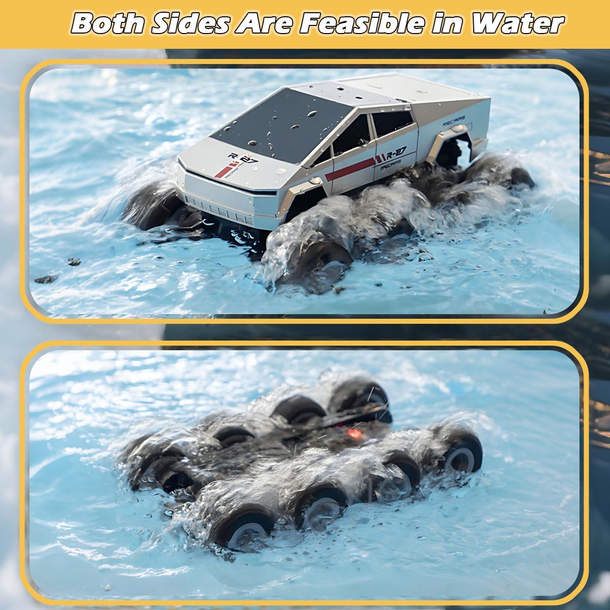 M.A&F's Amphibious Remote Control Car, 8WD 2.4GHz 1:18 Electric Vehicle Toy Off-Road Monster Truck with 2 Batteries, Waterproof Omni-Direction High-Speed Pickup All Terrain RC Jeep Gift for Boy Girl Age 6+