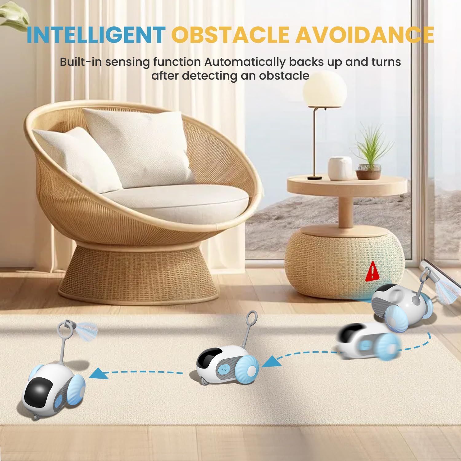 Remote Control Cat Toy, Upgraded Interactive Chase Cat Toys for Indoor Cats, Smart Cat Toy Car with Feathers, Cat Mouse Toys, rc Interactive Cat Toy Self Play, USB Rechargeable(Blue)