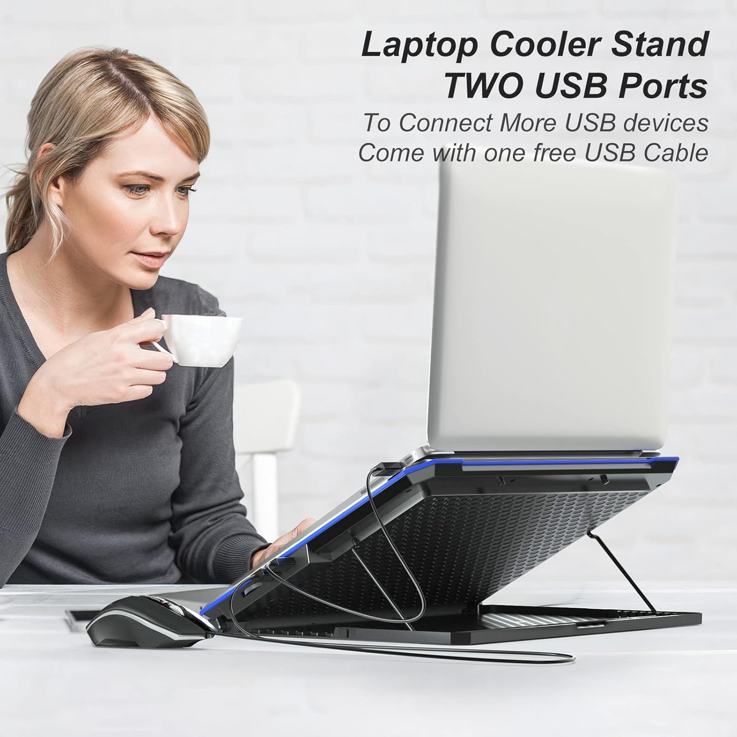M.A&F's Laptop Cooler Pad with 6 Quiet Fans, Blue, for Laptops 11-17.3 Inch, Adjustable Height, No Lights, USB Powered