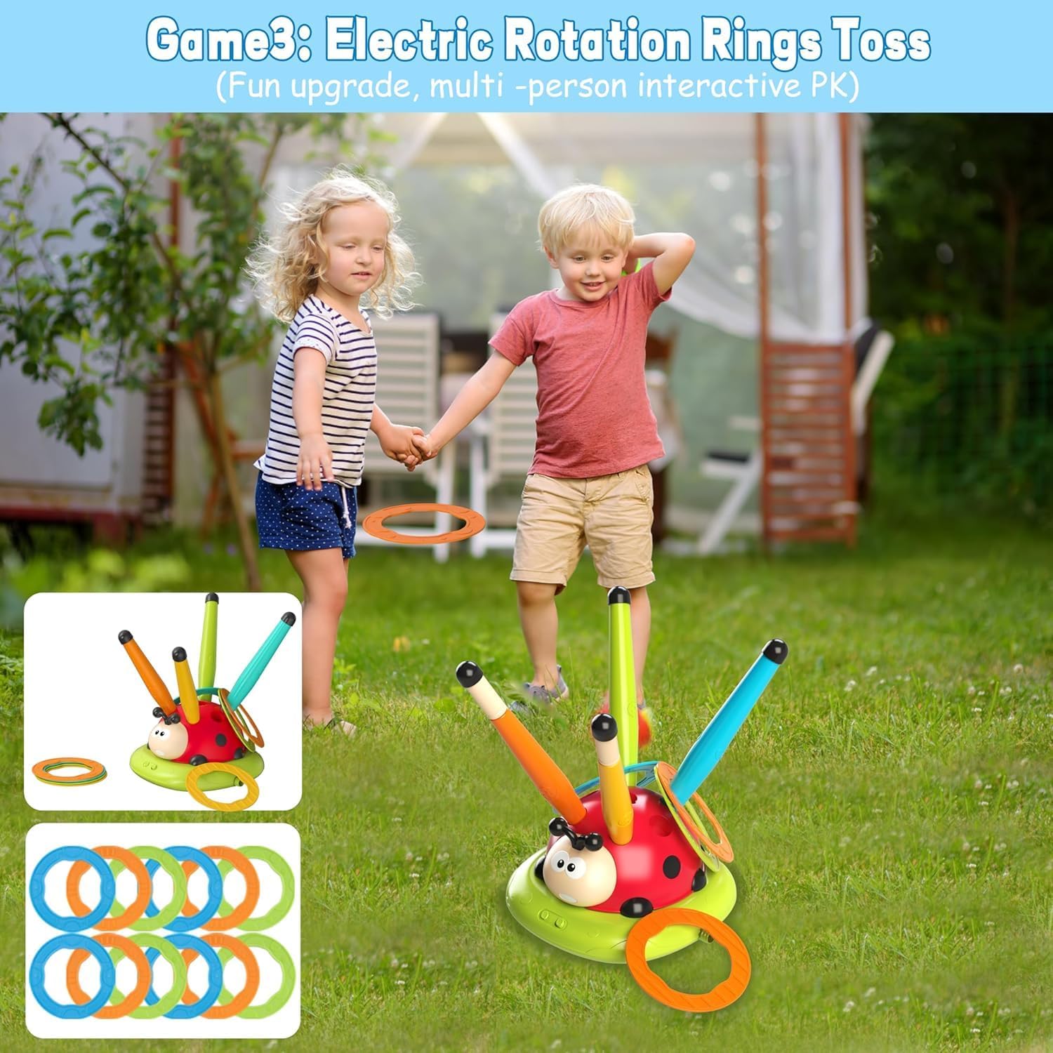 3 in 1 Musical Rope Jump Toy, Ring Toss Game Toy, Stomp & Launch Rocket Launcher, Electronic Fitness Jump Rope Toy for Kids, Kids Toy Sports & Indoor Outdoor Game for 3-5, 6-8,10+ Year Old Boys Girls