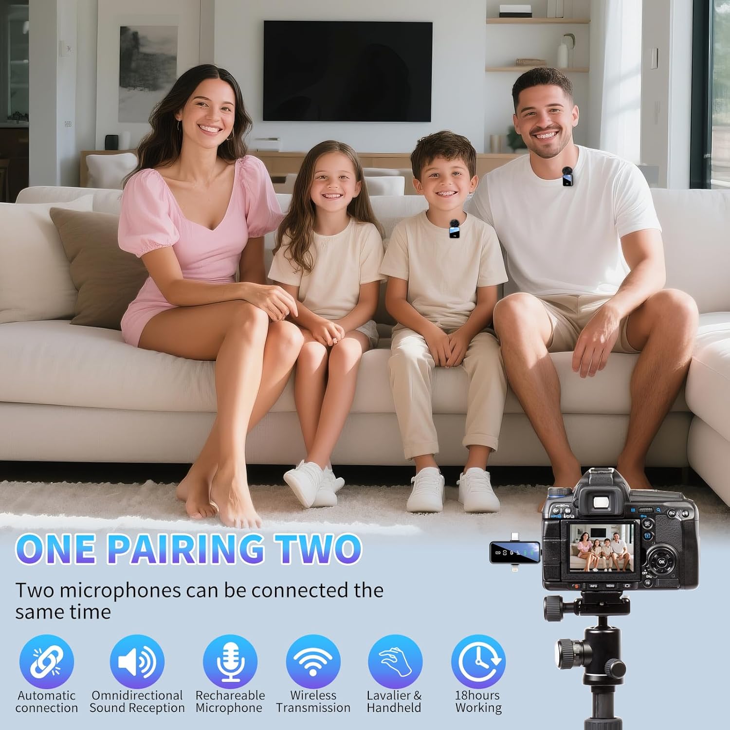 Wireless Lavalier Microphone,3 in 1 Wireless Mic for iPhone/Android/Camera,Mini Bluetooth Microphone Noise Reduction Mic for Record Interview, Vlogging, YouTube, Tiktok