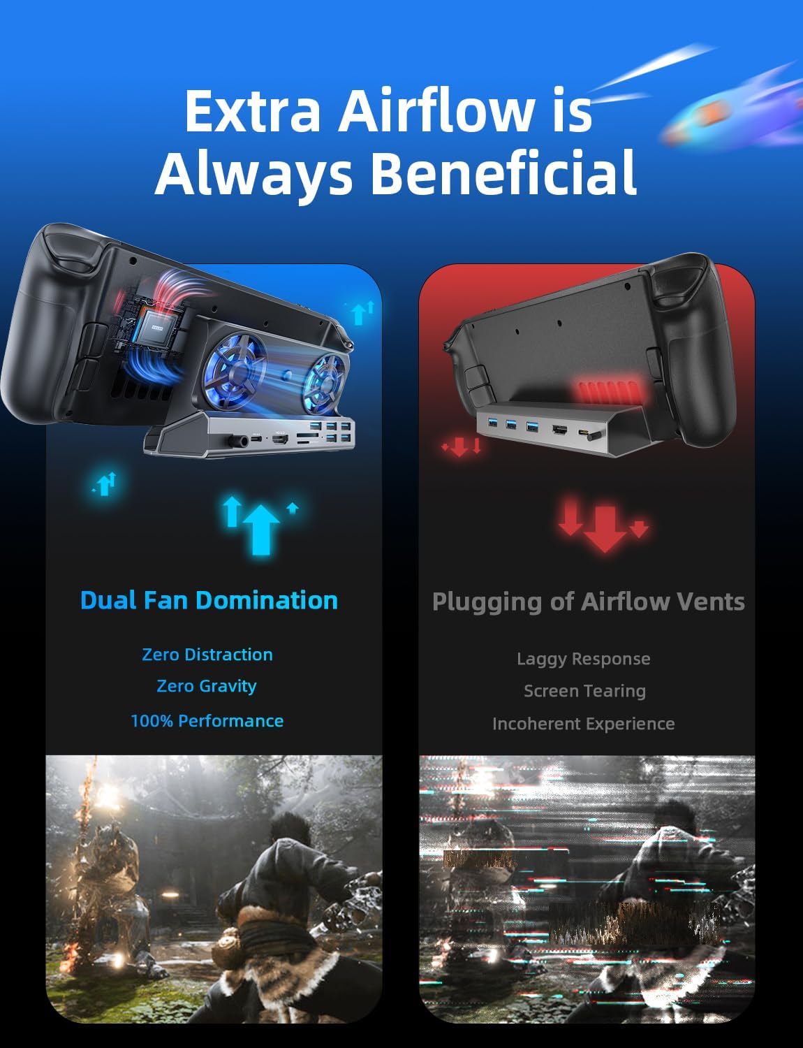 M.A&F's 10-IN-1 Docking Station for Steam Deck OLED&ROG Ally X&Legion Go, Dual Cooling Fan 5 USB Ports and 4K@60Hz, 100W Charging Port Support ROG Ally 30W Mode, Gigabit Ethernet Fit for Steam Deck OLED