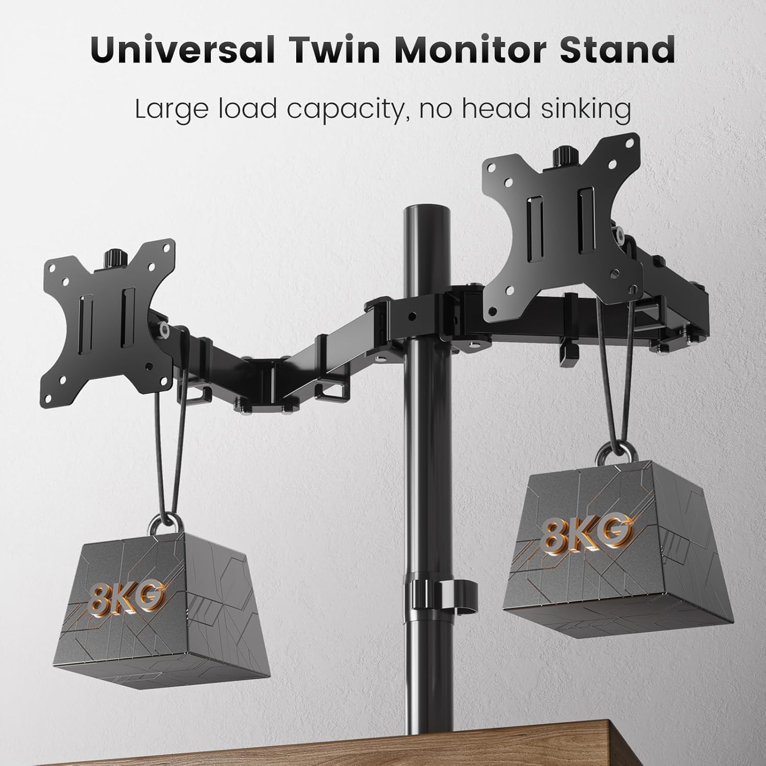 LIFE Dual Monitor Arm - Height Adjustable Dual Monitor Arm for 13-27" Computer Screens UP to 8KGs, Ergonomic Heavy Duty Dual VESA Monitor Mount 75mm/100mm, Designed for Home, Office