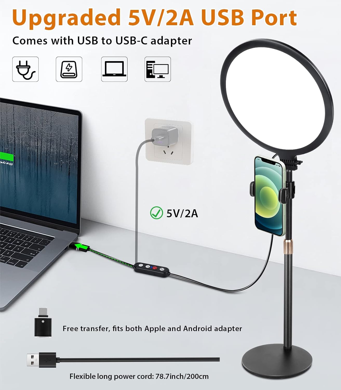 M.A&F's Ring Light with Extendable Stand for Video Shooting, 10.5 inch Full-Screen Desk Ringlight for Laptop Mobile Phone, Dimmable LED Photography Light for Computer Zoom Meeting Live Streaming Selfie