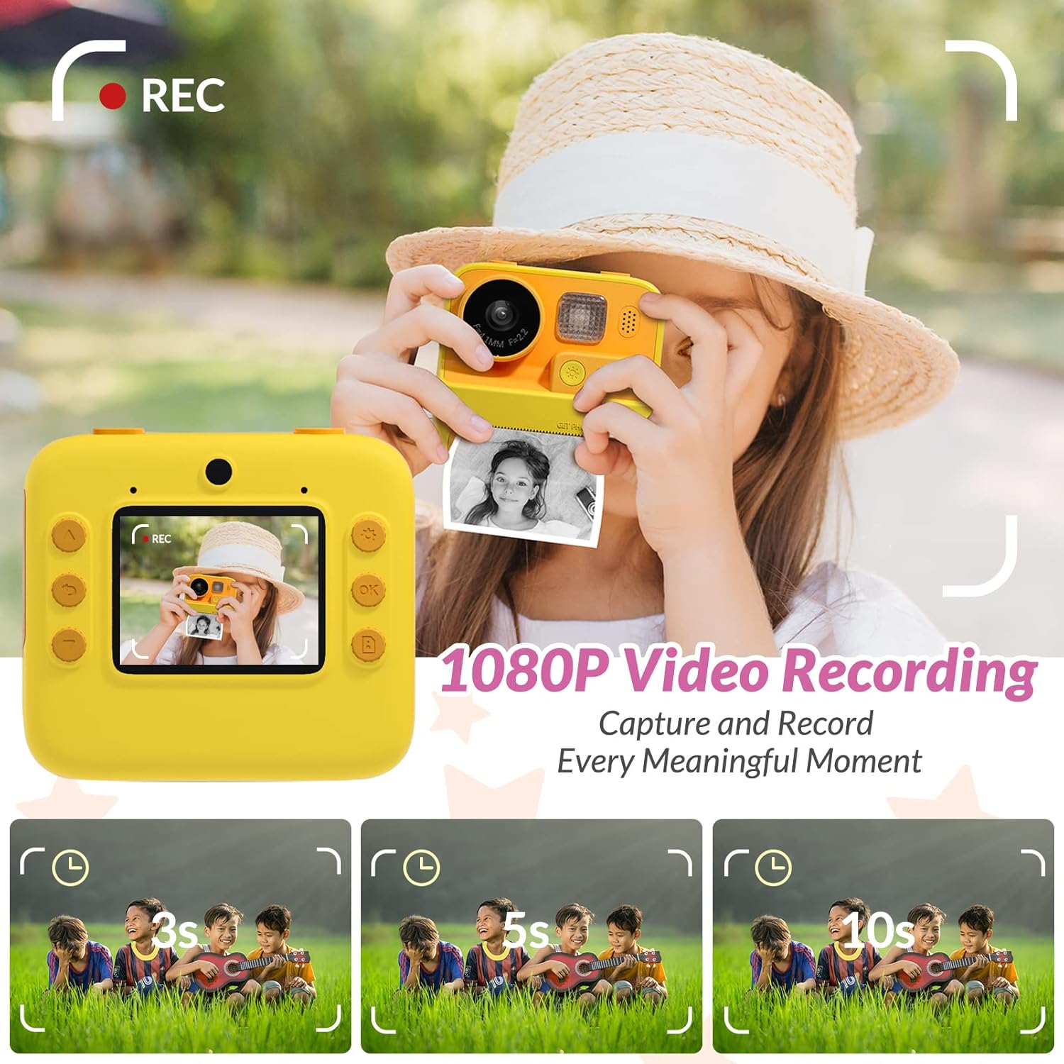 M.A&F's Kids Camera Instant Print, 48MP Digital Camera with Zero Ink, Selfie 1080P Video Camera with 32G TF Card, Toys Gifts for Girls Boys Aged 3-12 for Christmas/Birthday/Holiday (Orange)