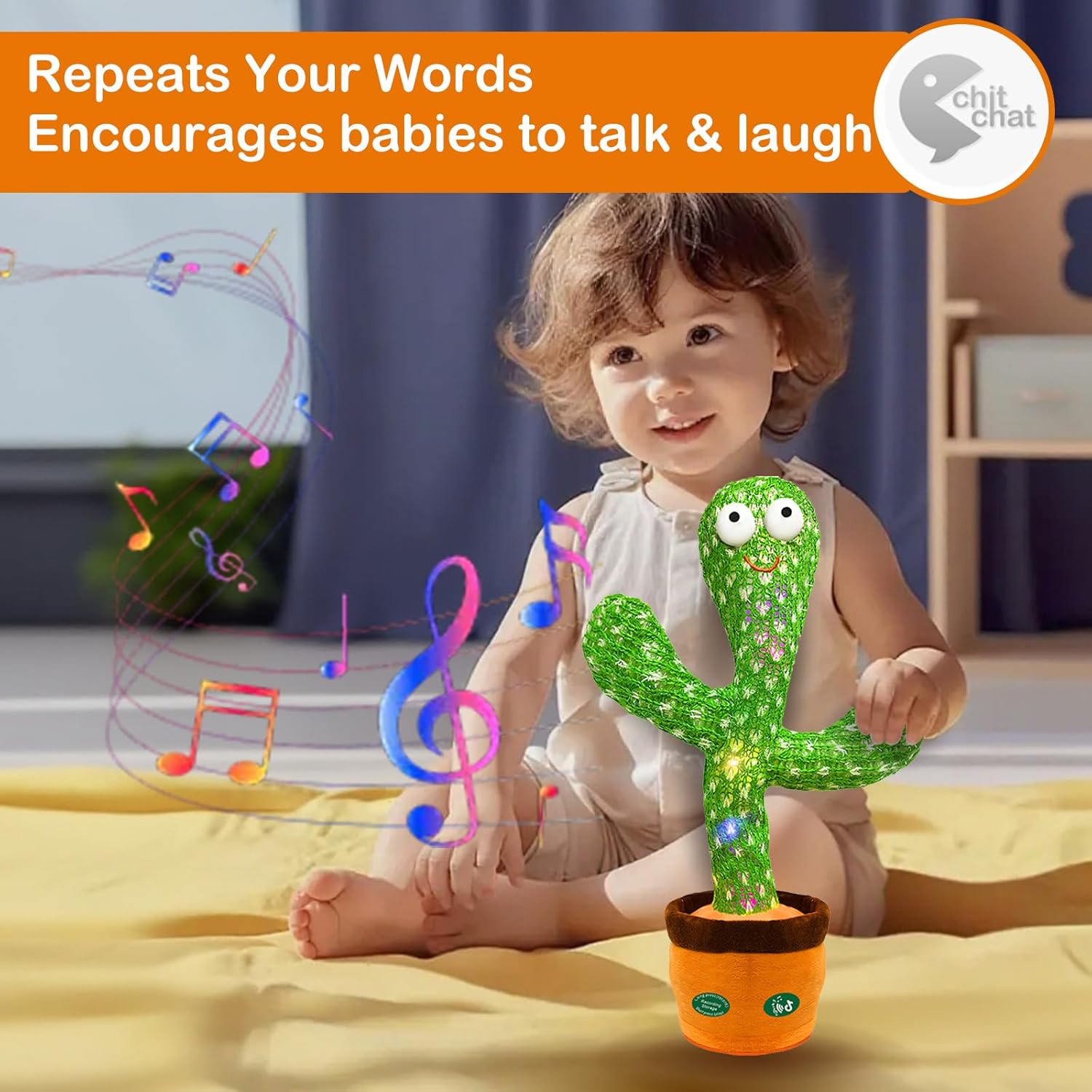 Dancing Mimicking Talking Cactus Toy,Funny Gift for Toddler 1 2 3 Year Old Boy Girl,Singing Record Repeat What You Say Light Up Baby Infant Toys 6-12 12-18 Months (Volume Adjustment)