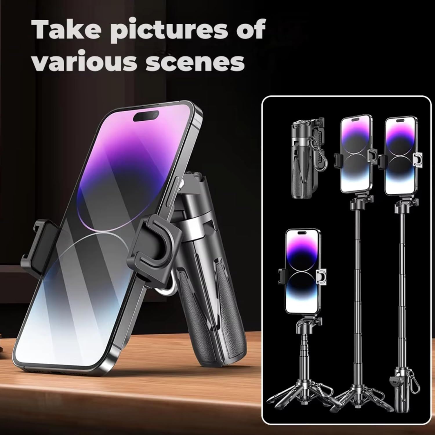 Mini Selfie Stick Tripod with Remote, 3-in-1 Portable Phone Tripod Grip with 2 Cold Shoe Mounts, 360° Rotation Pocket Size Phone Holder for iPhone, Android, Vlog, Livestreaming, Photography (P15 MINI)