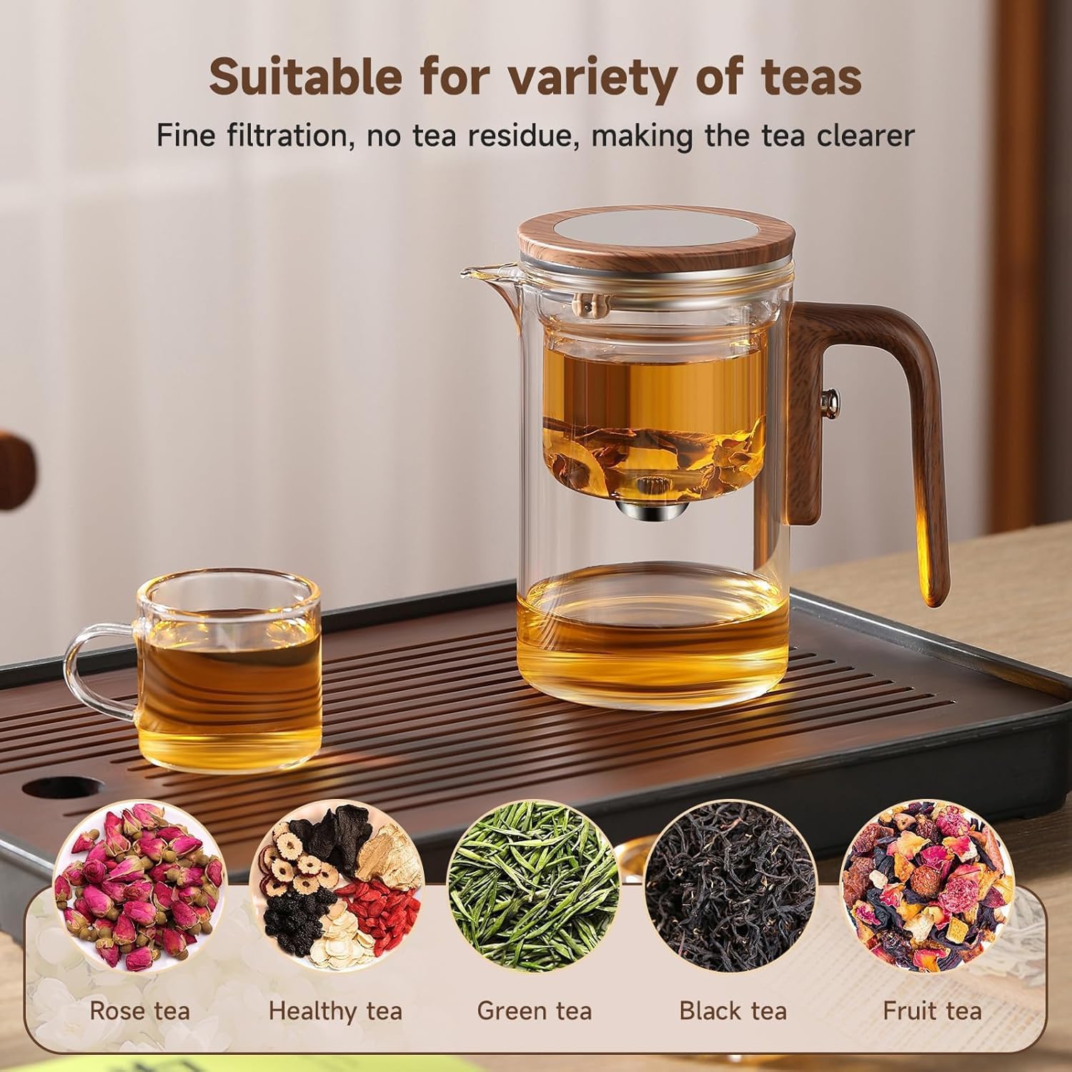 M.A&F's Enchanti Tea Pot, Glass Teapot with Infuser, Magic Witchcraft Enchanted Tea Kettle with Strainer for Water Separation, Magical Push Control Tea Maker for Loose Leaf & Herbal Teas -600ML