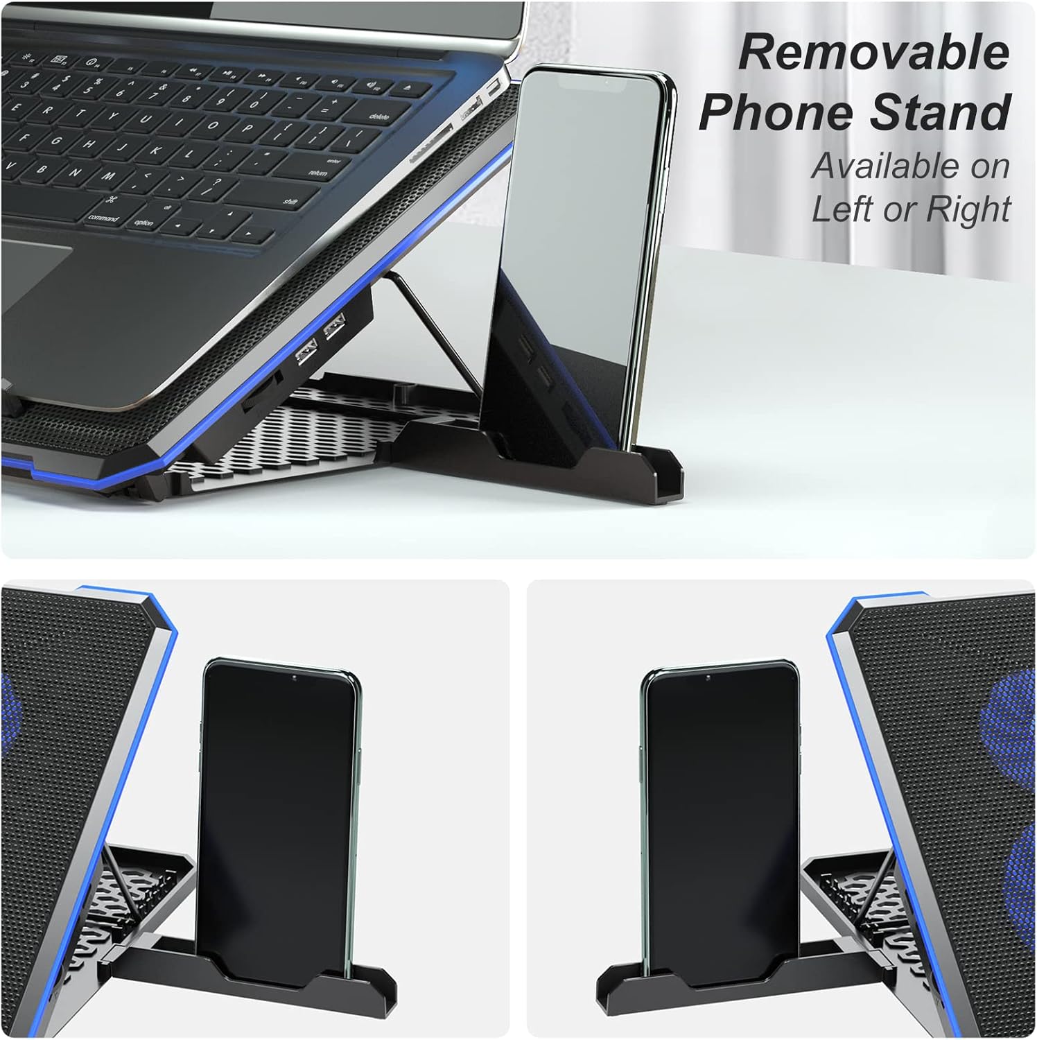 M.A&F's Laptop Cooler Pad with 6 Quiet Fans, Blue, for Laptops 11-17.3 Inch, Adjustable Height, No Lights, USB Powered
