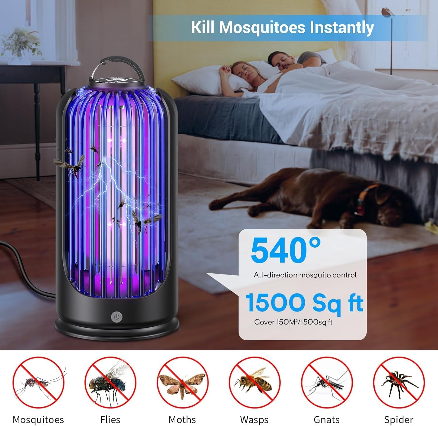 Bug Zapper for Indoor Outdoor, 2000V High Powered UV Light Mosquito Zapper Killer, Waterproof Pest Control Insect Fly Trap Equipped 60inch USB Cable for Home, Patio, Backyard