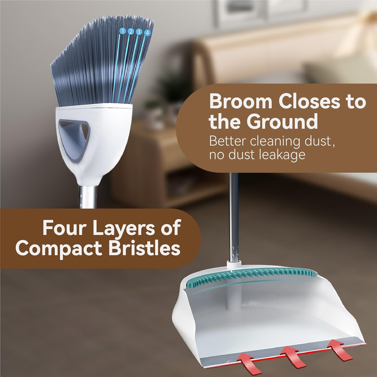 Broom And Dustpan Set, M.A&F's Standing Air Broom With Anti-Slip Long Handle & Dustpan Combo Set, Dust Pan And Brush For Home Kitchen Room Floor Cleaning Cleaning Supplies (Light Gray)
