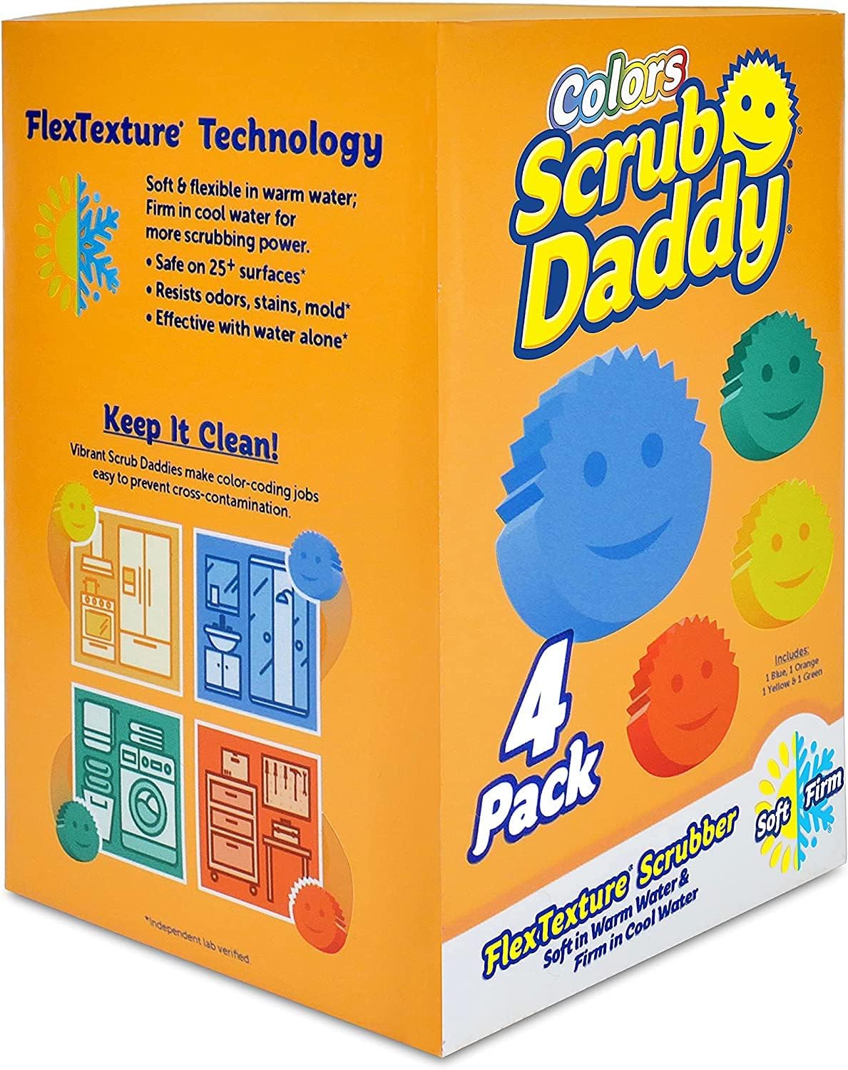 Scrub Daddy Original 4 Pack, Cleaning Sponges for Washing Up, Dish and Kitchen Sponge - as used by Mrs Hinch, Non Scratch Multi-Use Scrubbing, With FlexTexture Firm and Soft Design, Dishwashing Safe