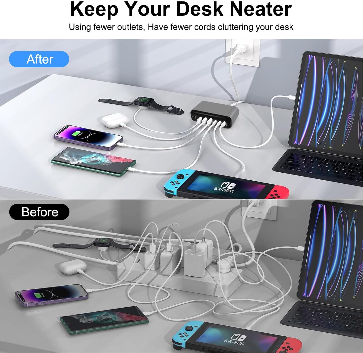 M.A&F's 600W USB A&USB C 【New Update】Charging Station,5 Type-C Ports 【2×140W, 2x 100W,1x30W】 and 3 USB Ports 【QC30W】 Charge Charging Station Type-C hub,GaN Technology