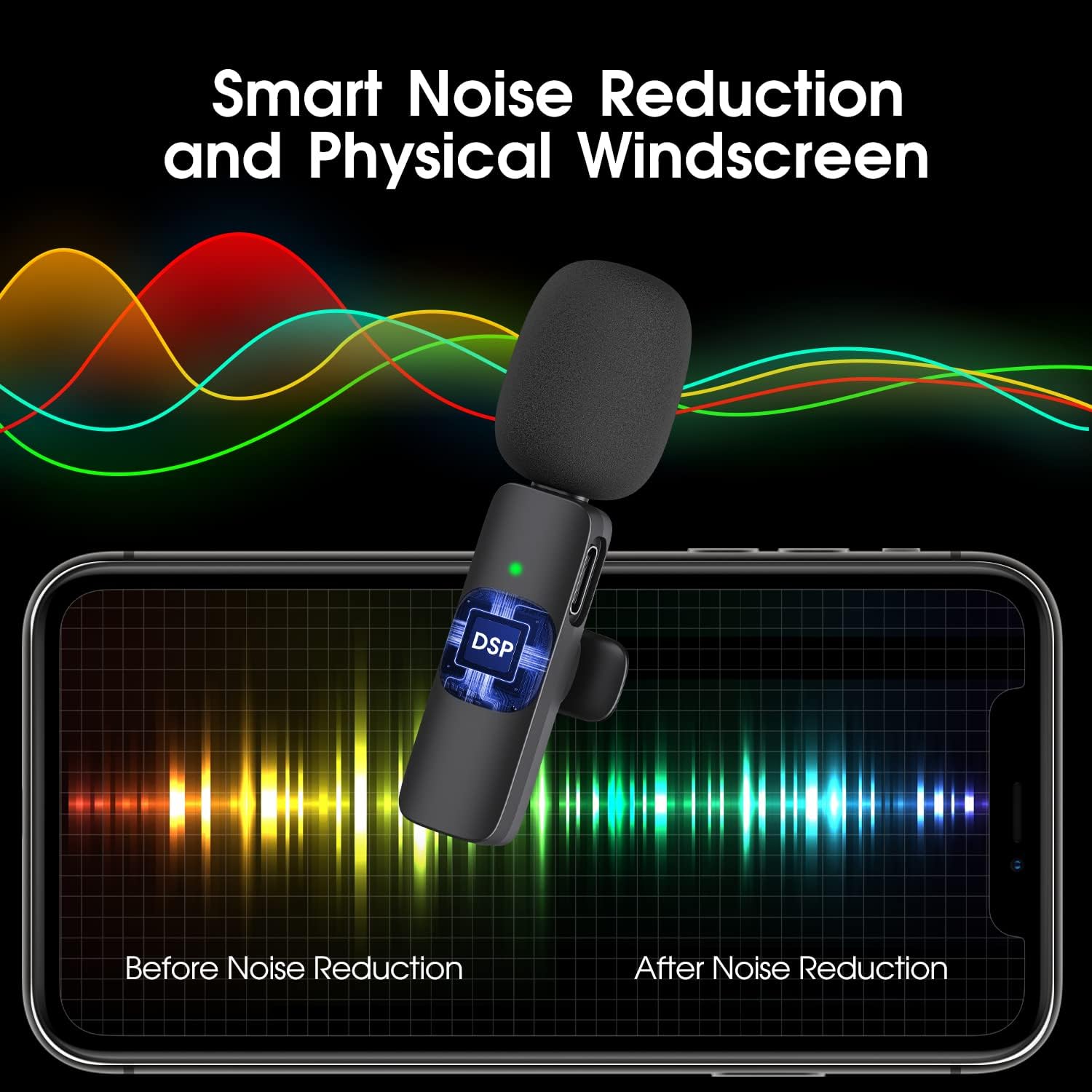 Professional Wireless Lavalier Lapel Microphone for iPhone, iPad - Cordless Omnidirectional Condenser Recording Mic for Interview Video Podcast Vlog YouTube, Bluetooth, Black