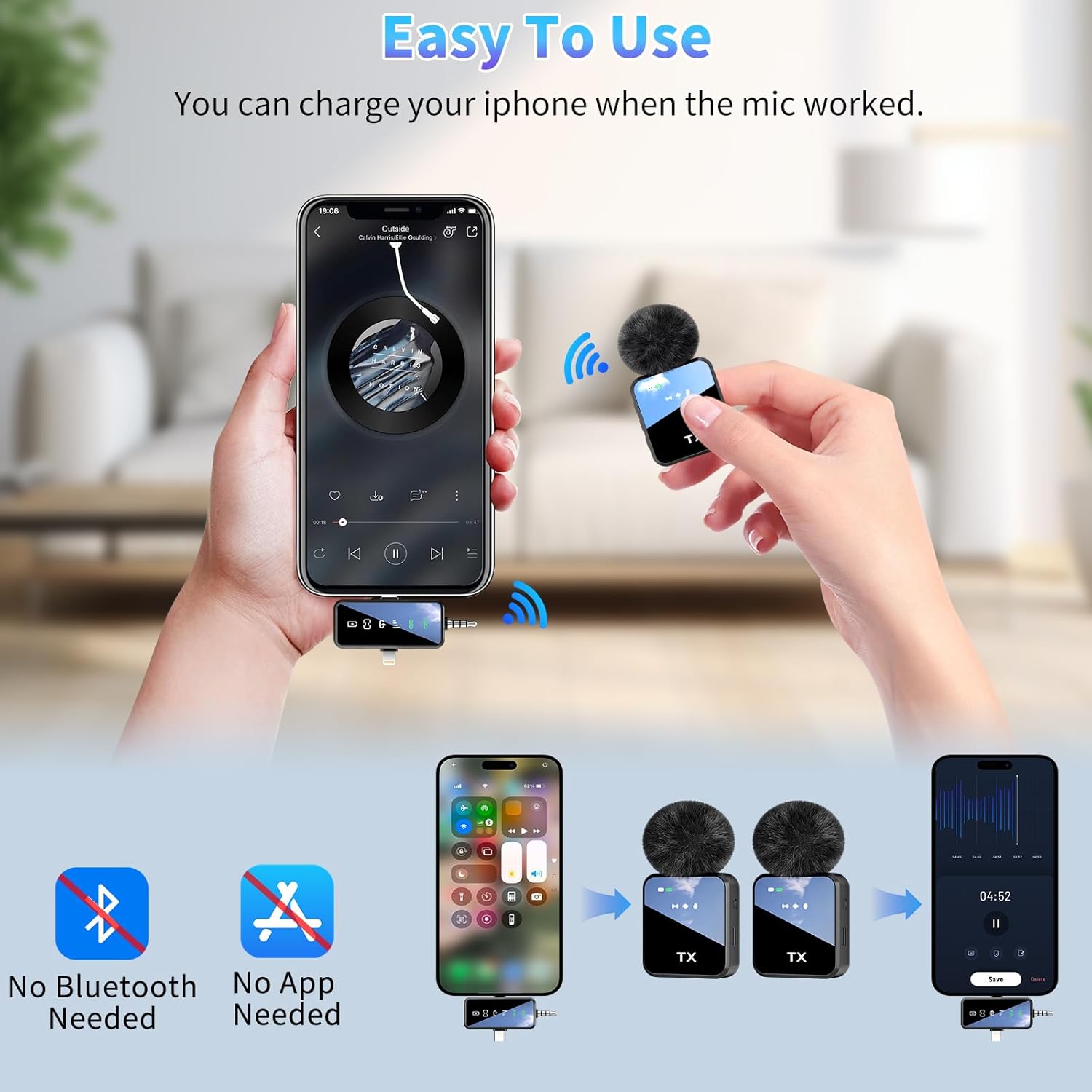Wireless Lavalier Microphone,3 in 1 Wireless Mic for iPhone/Android/Camera,Mini Bluetooth Microphone Noise Reduction Mic for Record Interview, Vlogging, YouTube, Tiktok